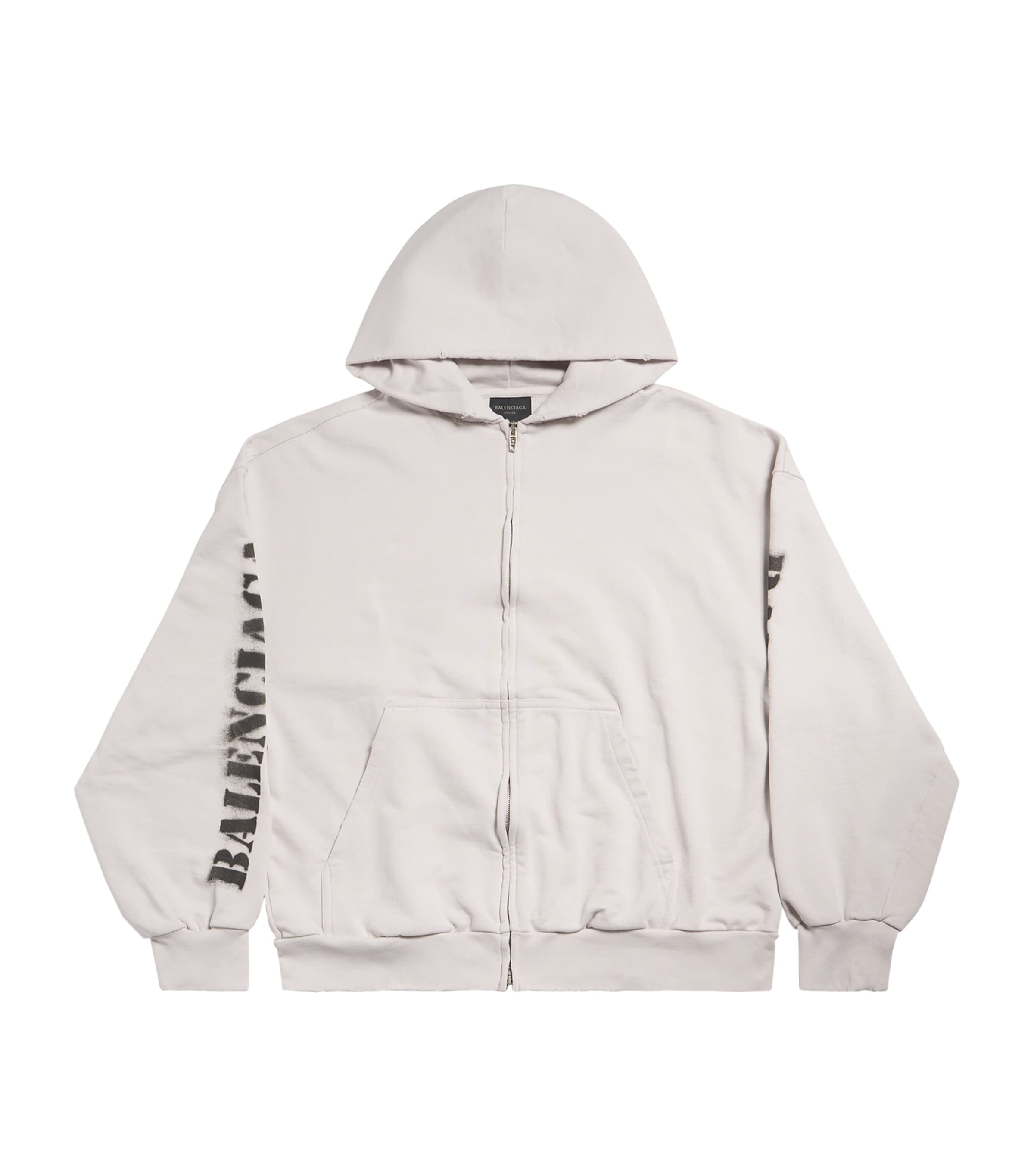 Shop Balenciaga Stencil Logo Zip-up Hoodie In Green