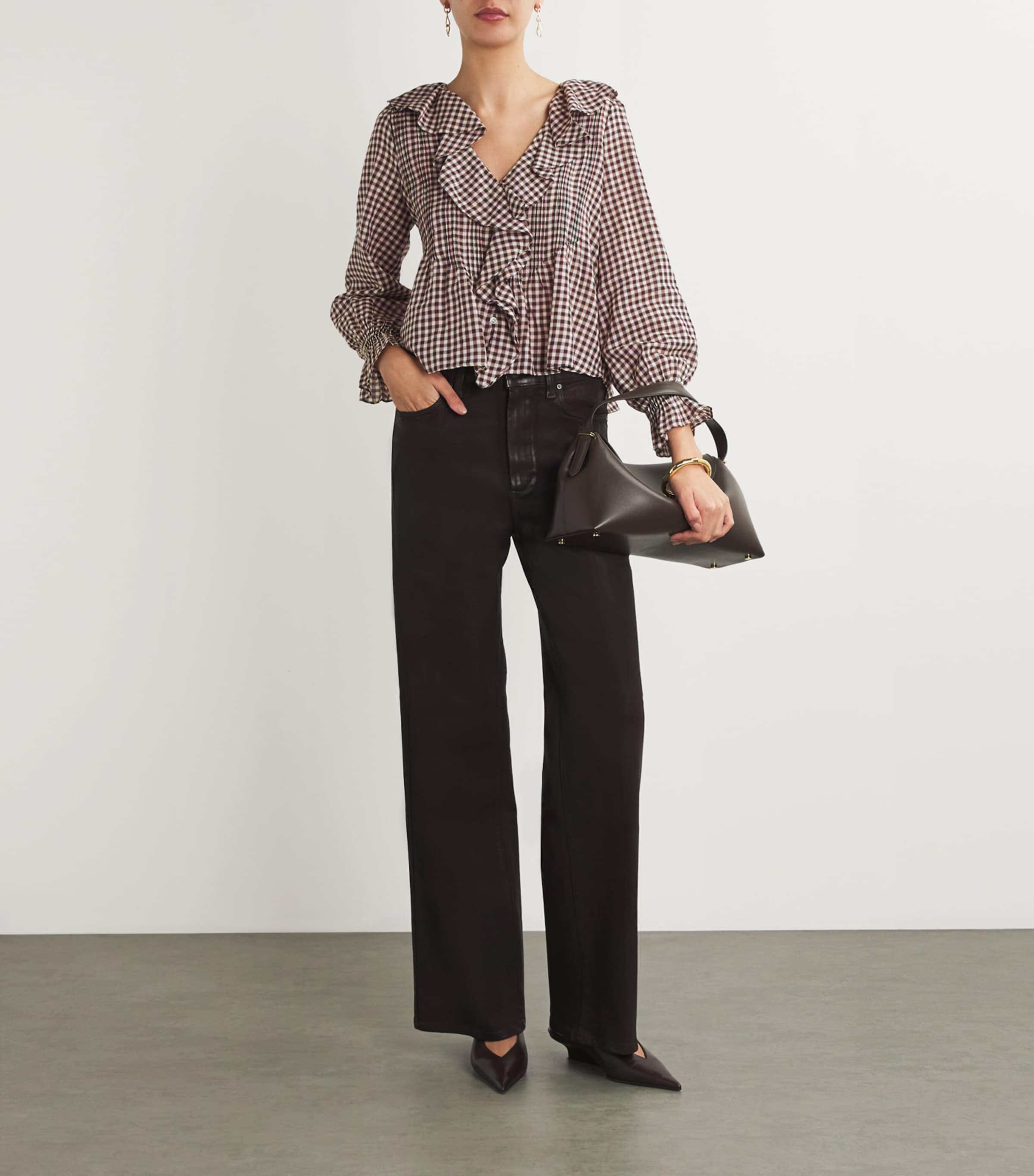 DÔEN Womens Organic Cotton Ruffled Hardy Blouse Delphine Plaid Image 2