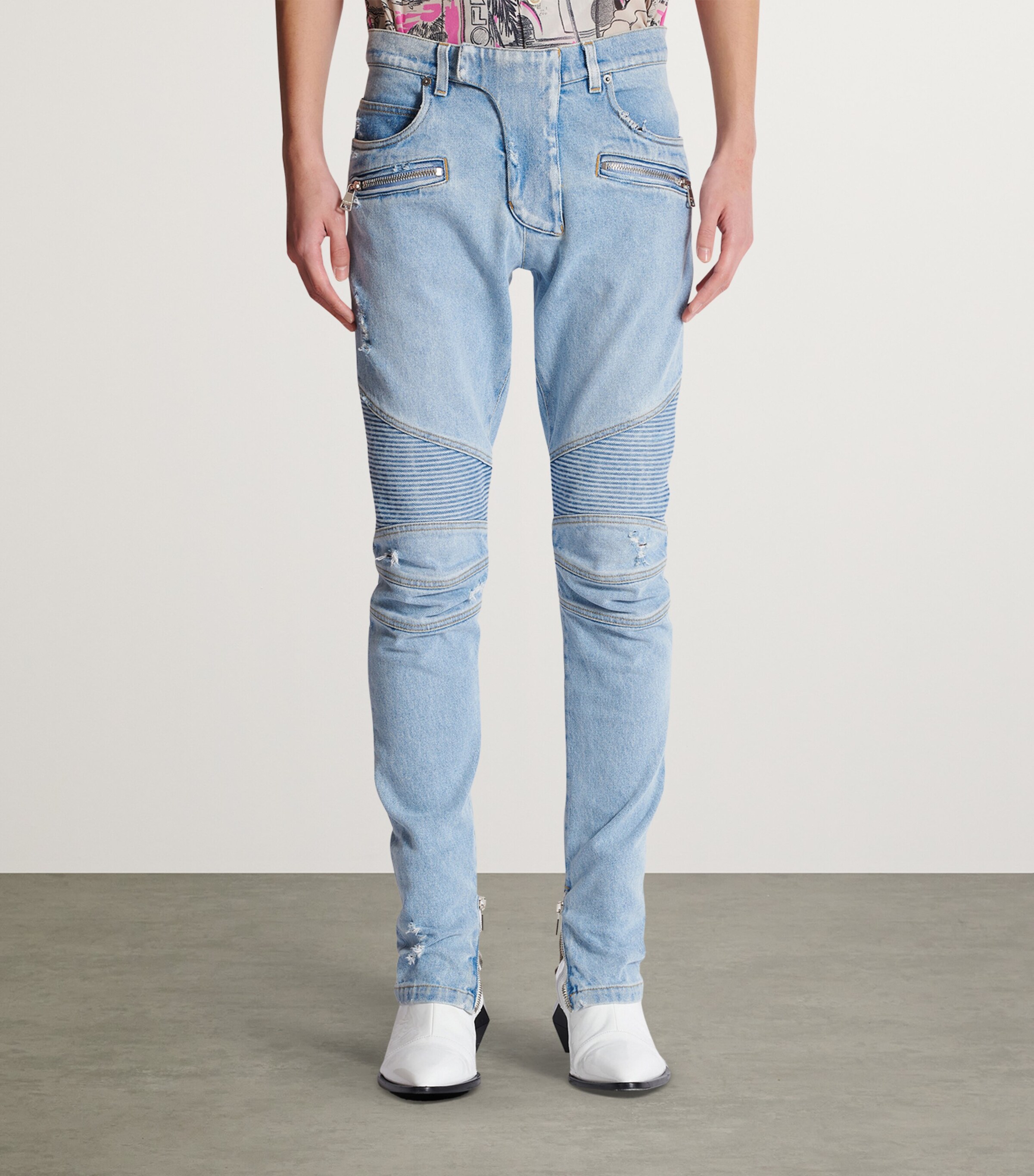Balmain Mens Slim Biker Jeans Bleu Jean Clair Image 4