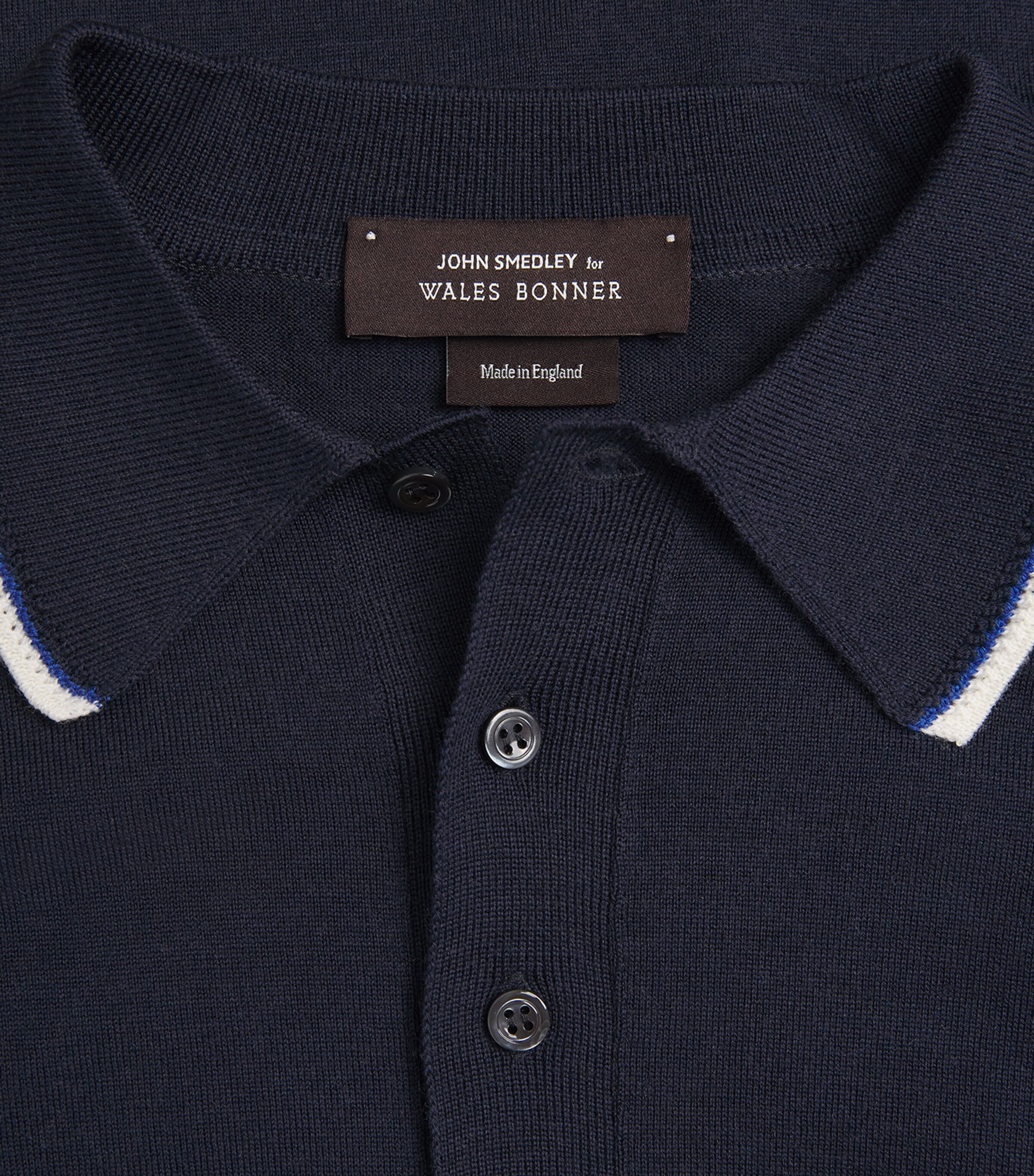 Wales Bonner Mens x John Smedley Merino Henry Polo Sweater Navy Image 6