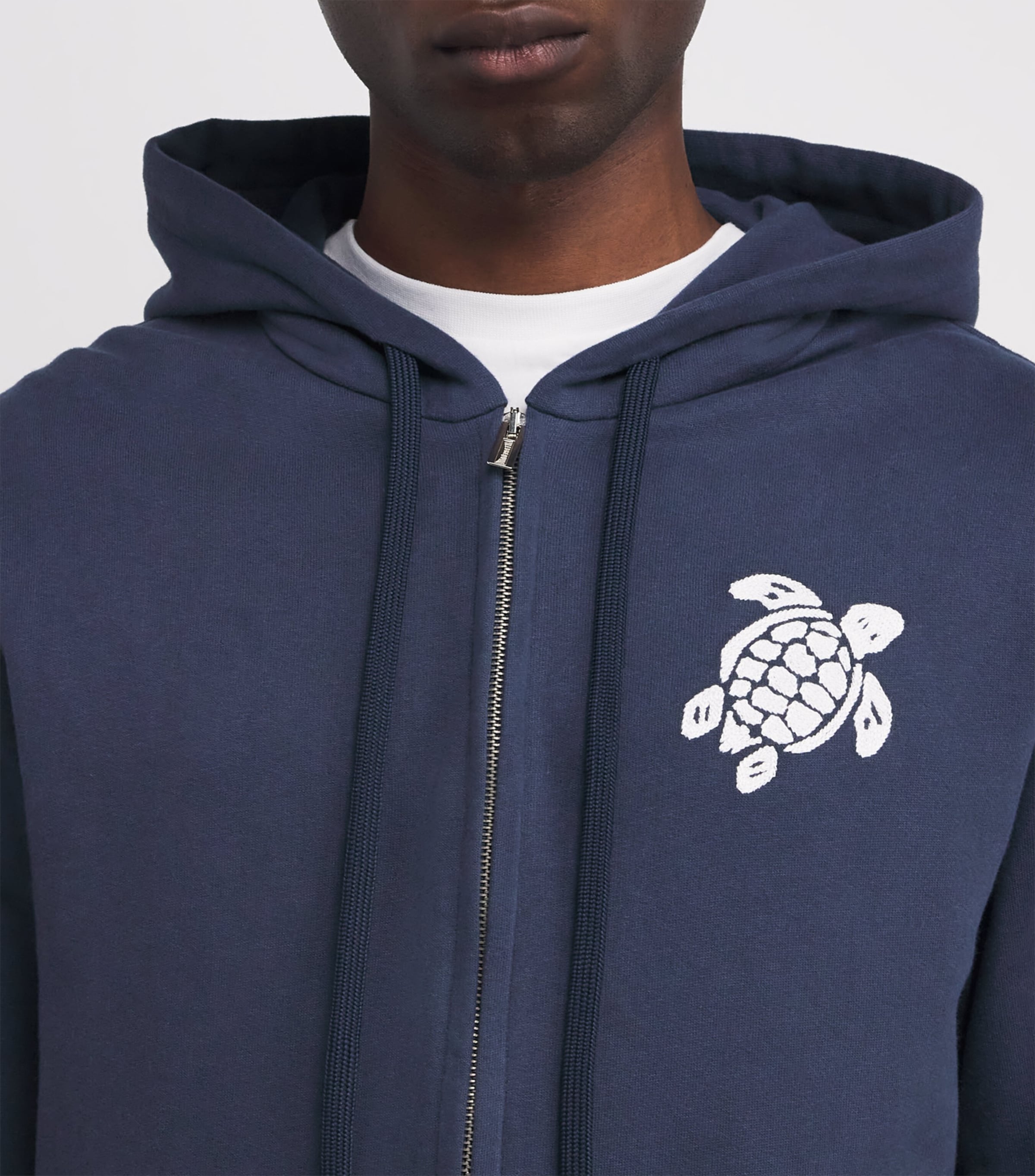 Embroidered Zip-Up Hoodie 390-NAVY Image 6