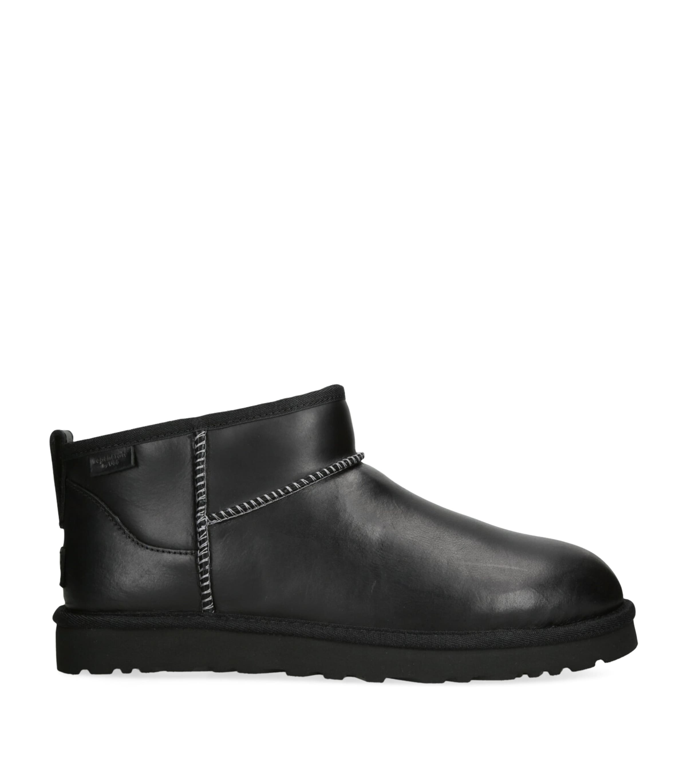 Ugg Classic Ultra Mini Leather Ankle Boots With Plush Lining In Black