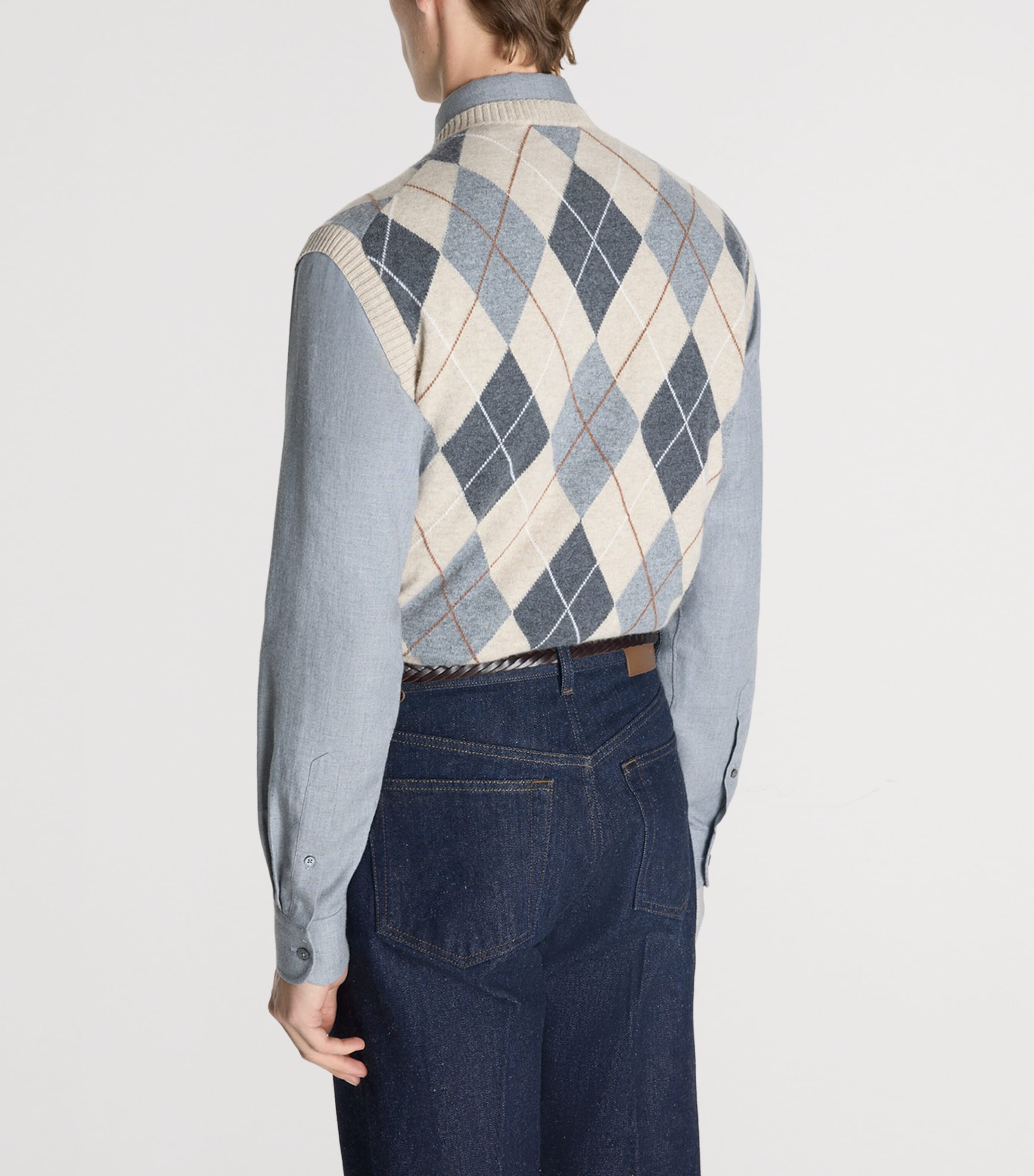 Dunhill Mens Cashmere Argyle Sweater Vest Natural Image 4