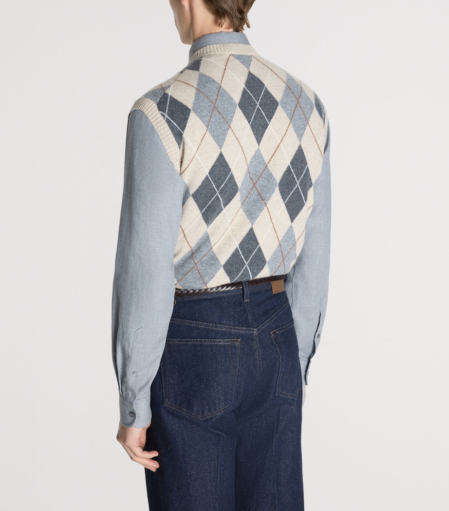 Dunhill Mens Cashmere Argyle Sweater Vest Natural Image 4