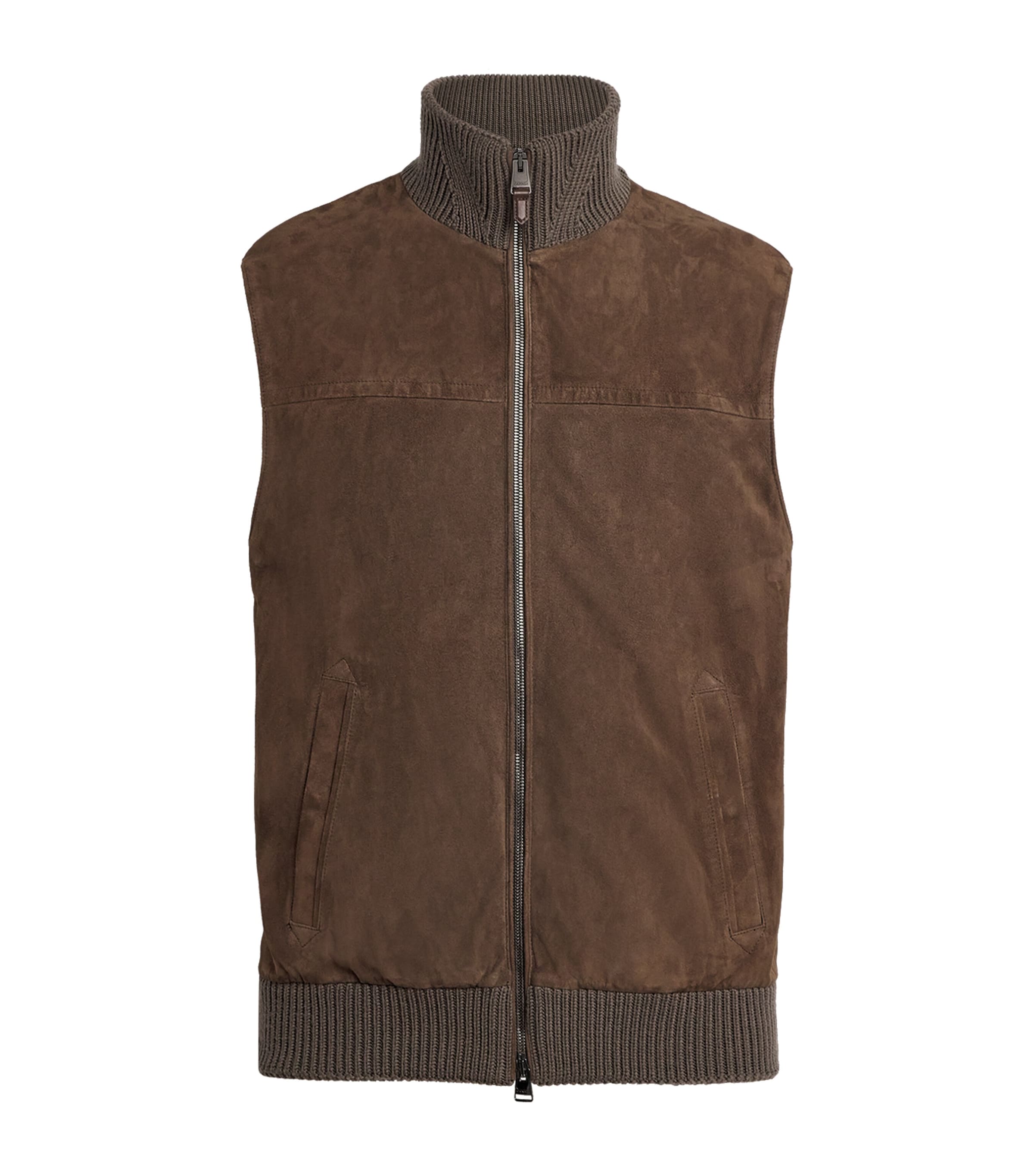 Canali Suede Knitted Gilet In Brown