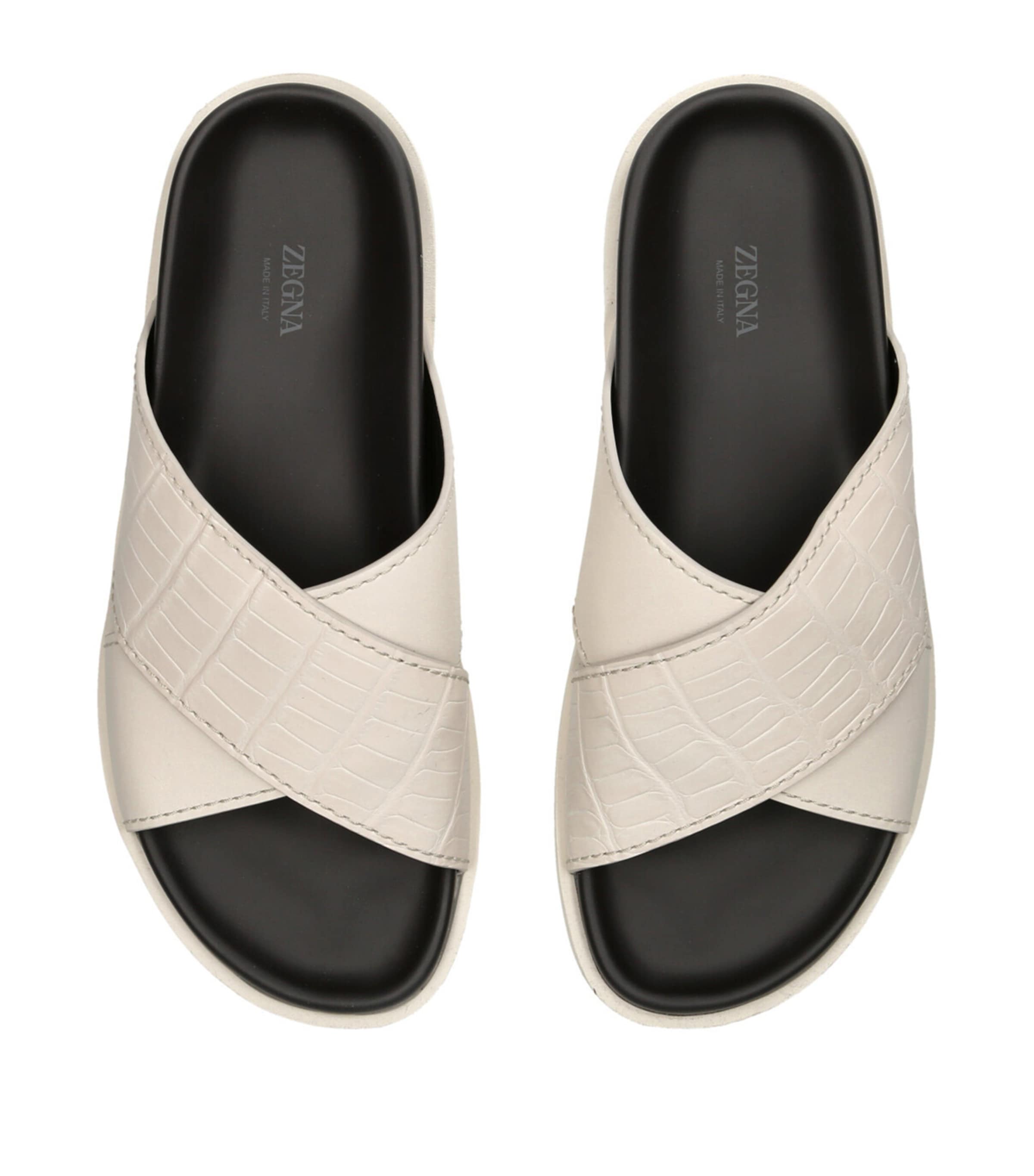 Crocodile Leather Panarea Slides WHITE Image 4