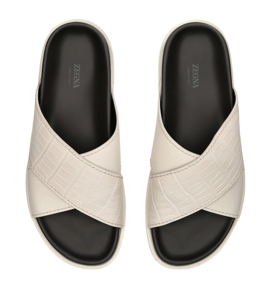 Crocodile Leather Panarea Slides WHITE Image 4