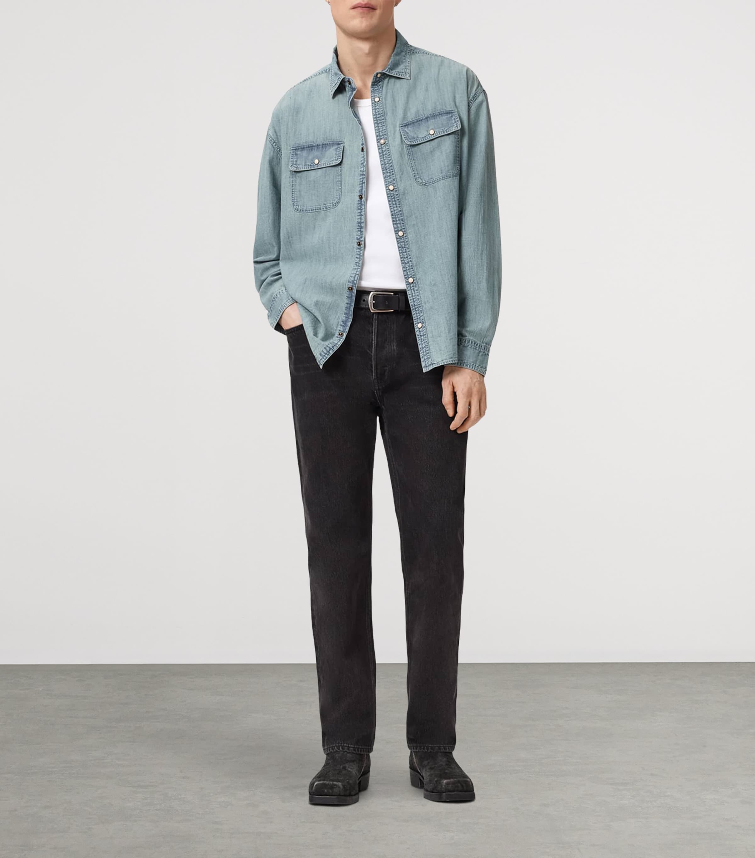 AllSaints Mens Oversized Gribbs Shirt Faded Indigo Image 2