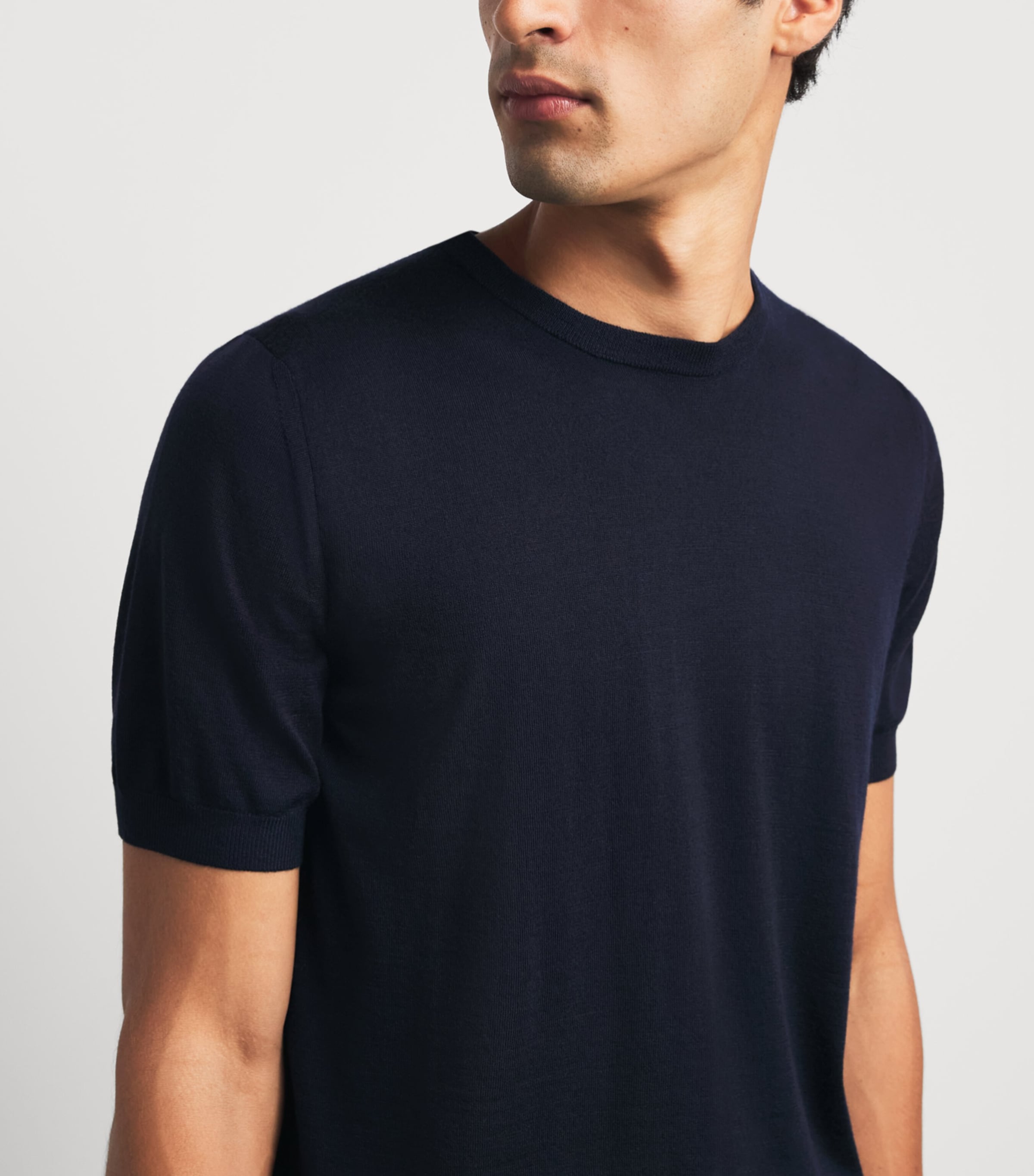 Lardini Mens Virgin Wool Knitted T-Shirt Navy Image 3