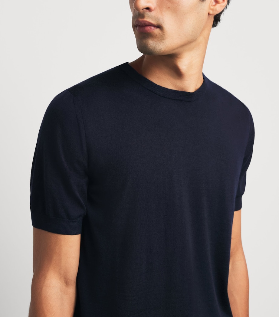 Lardini Mens Virgin Wool Knitted T-Shirt Navy Image 3