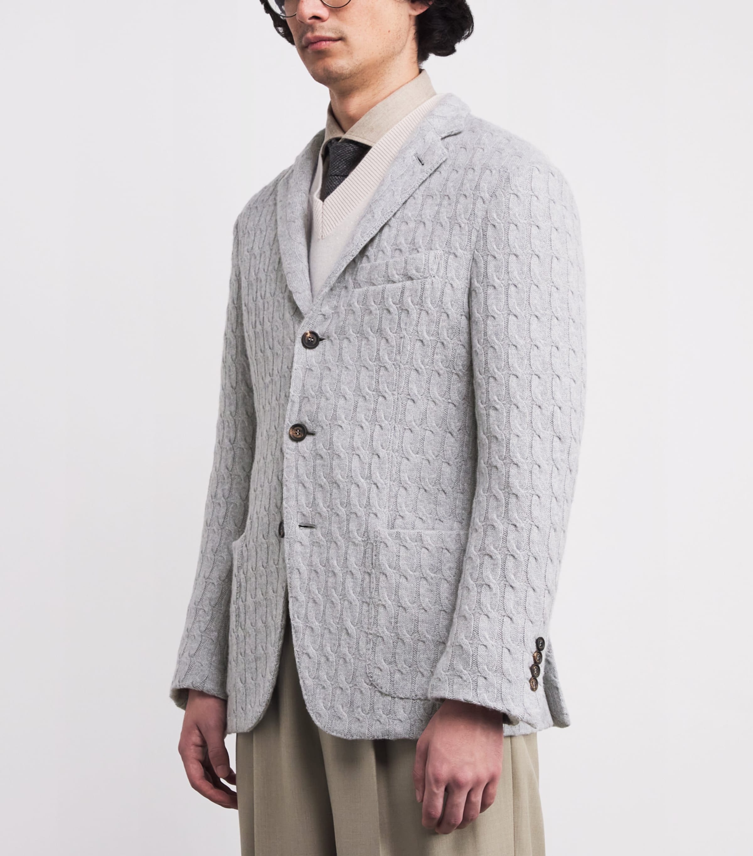 Wool-Cashmere Braided Blazer GRIGIO CHIARO MELANG Image 3