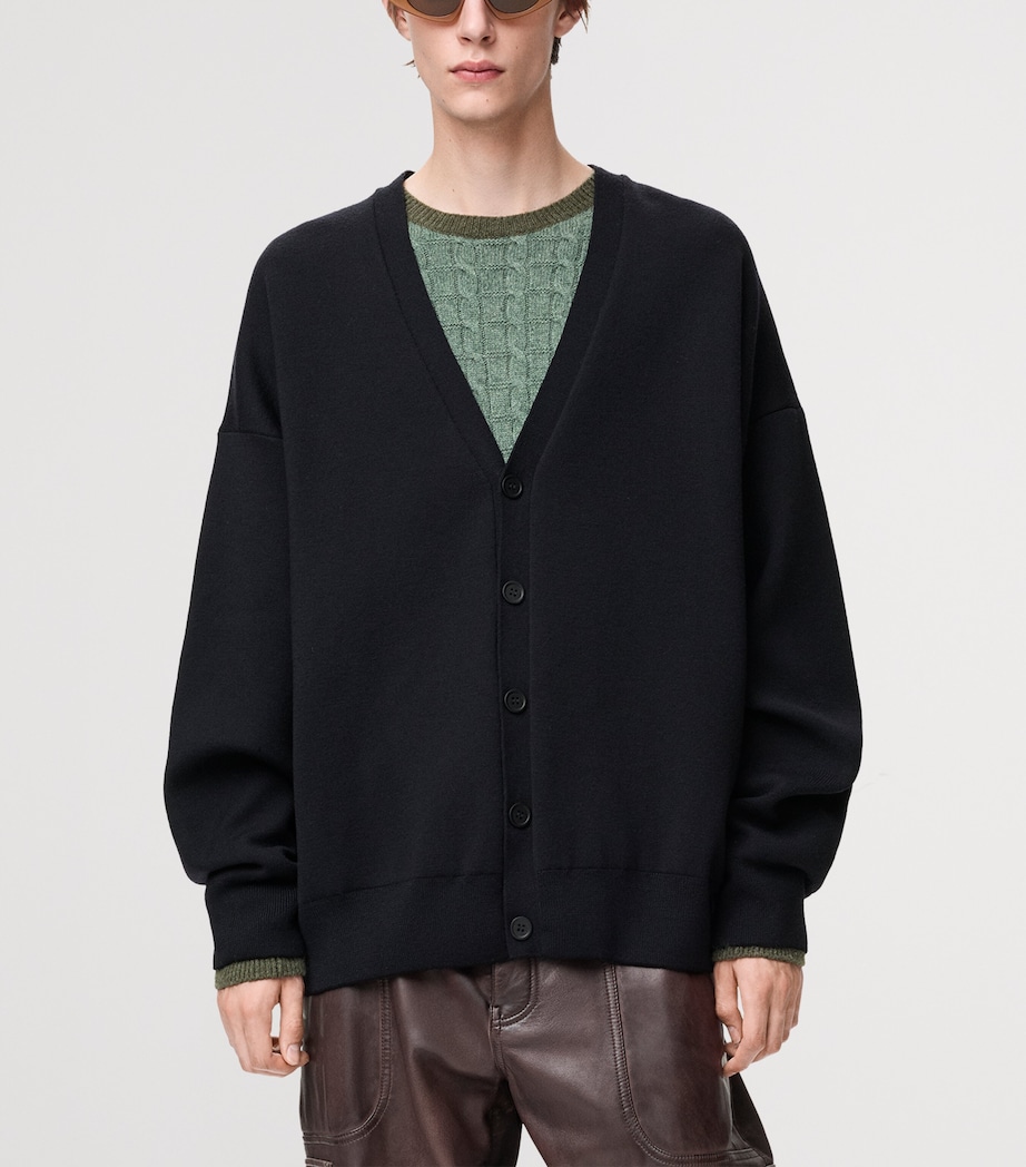 Wool-Blend Anagram-Lining Cardigan BLACK Image 3