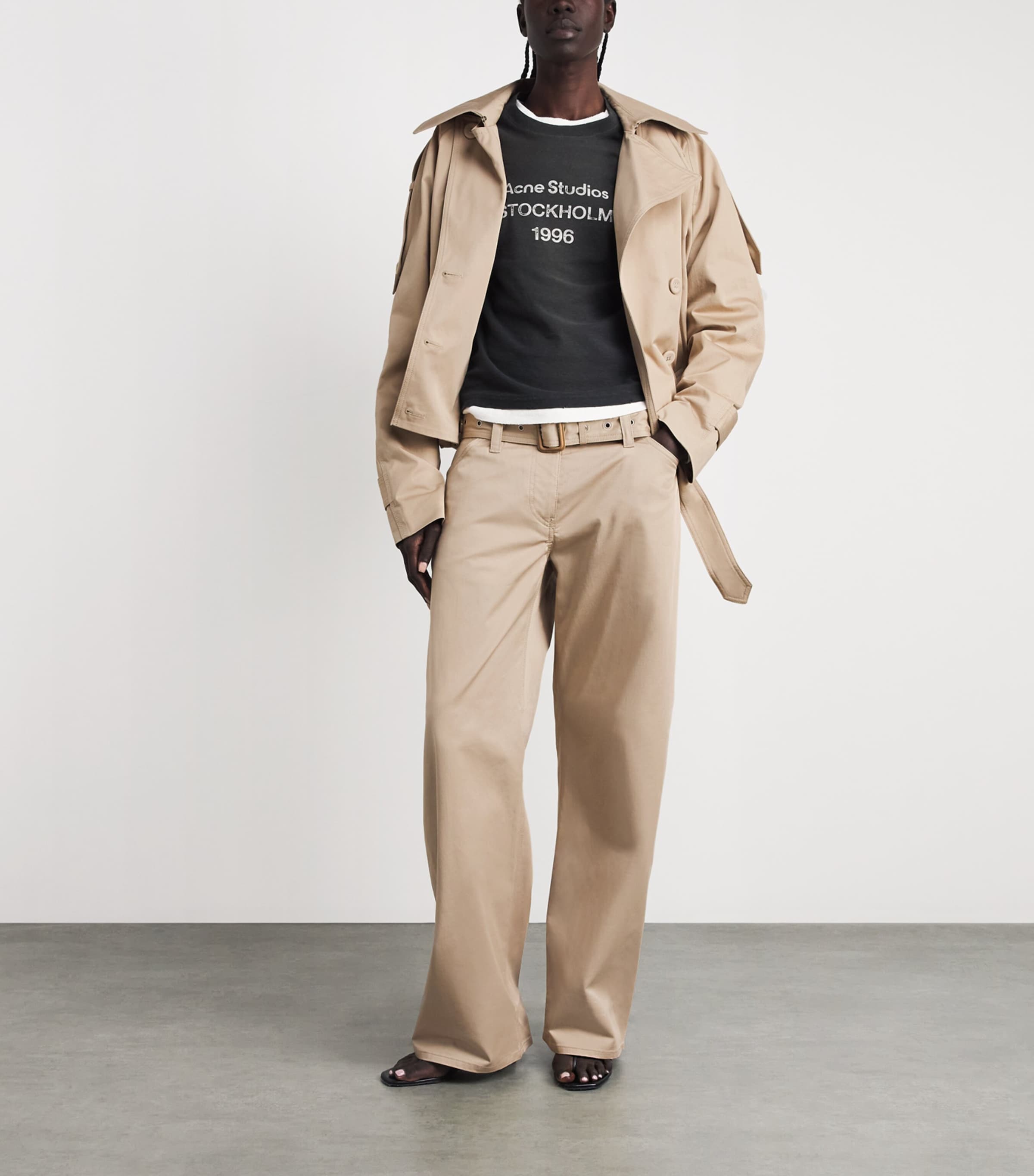 Acne Studios Womens Cotton Belted Trousers Pale Beige Image 2