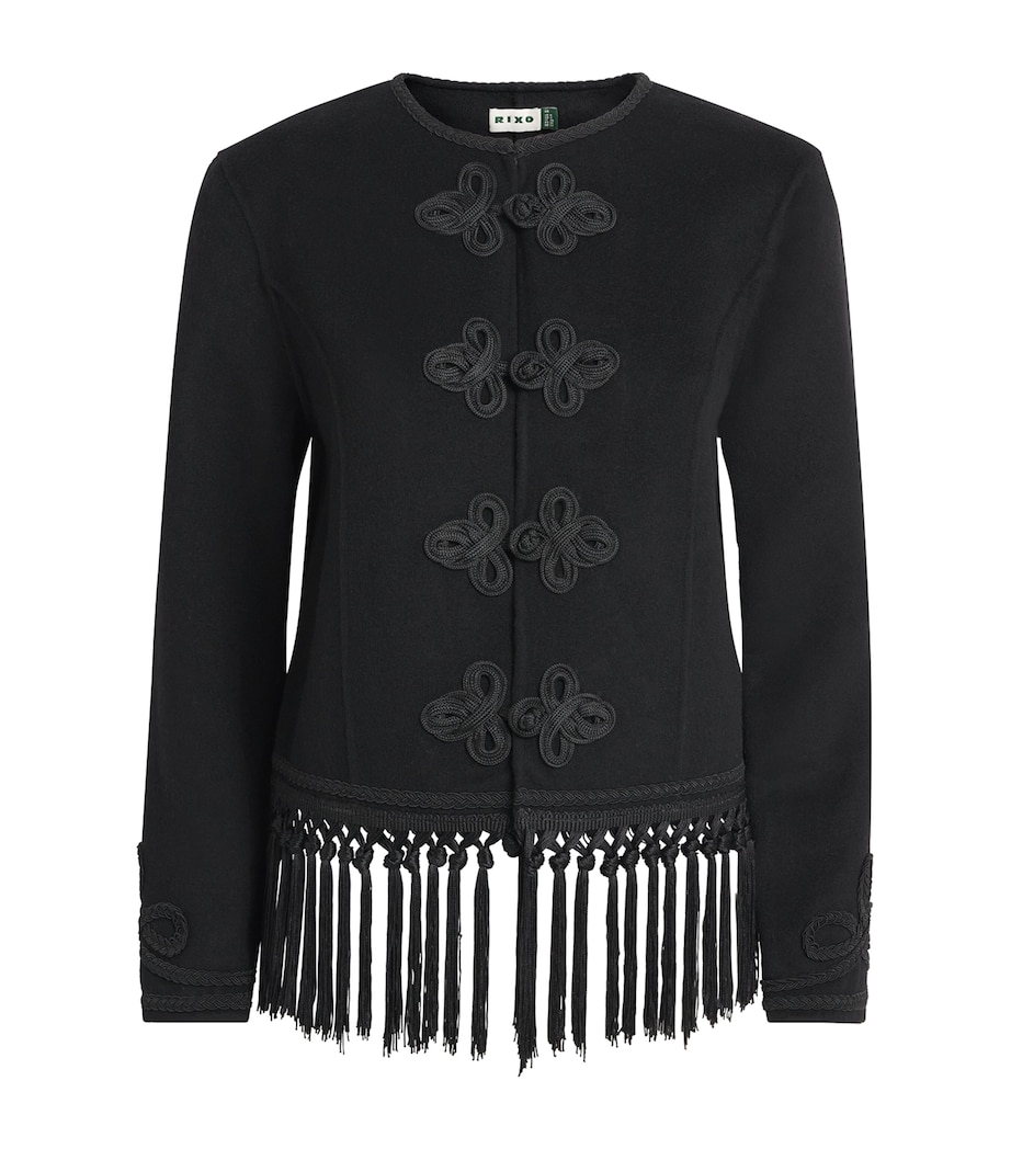Rixo Womens Inga Fringed Jacket Black Image 1
