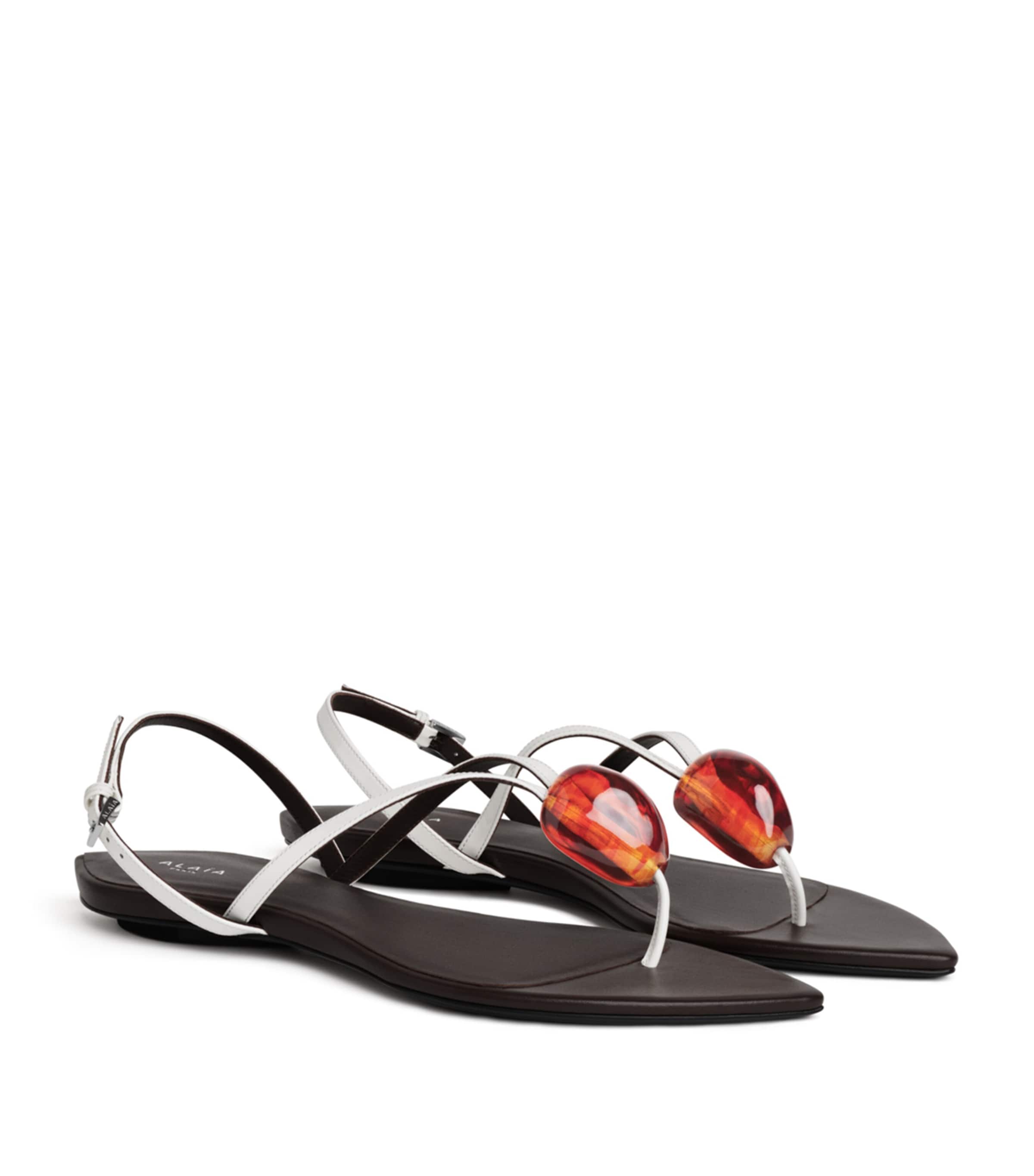 Alaïa Leather Invisible Jewel Sandals Optical White Image 3