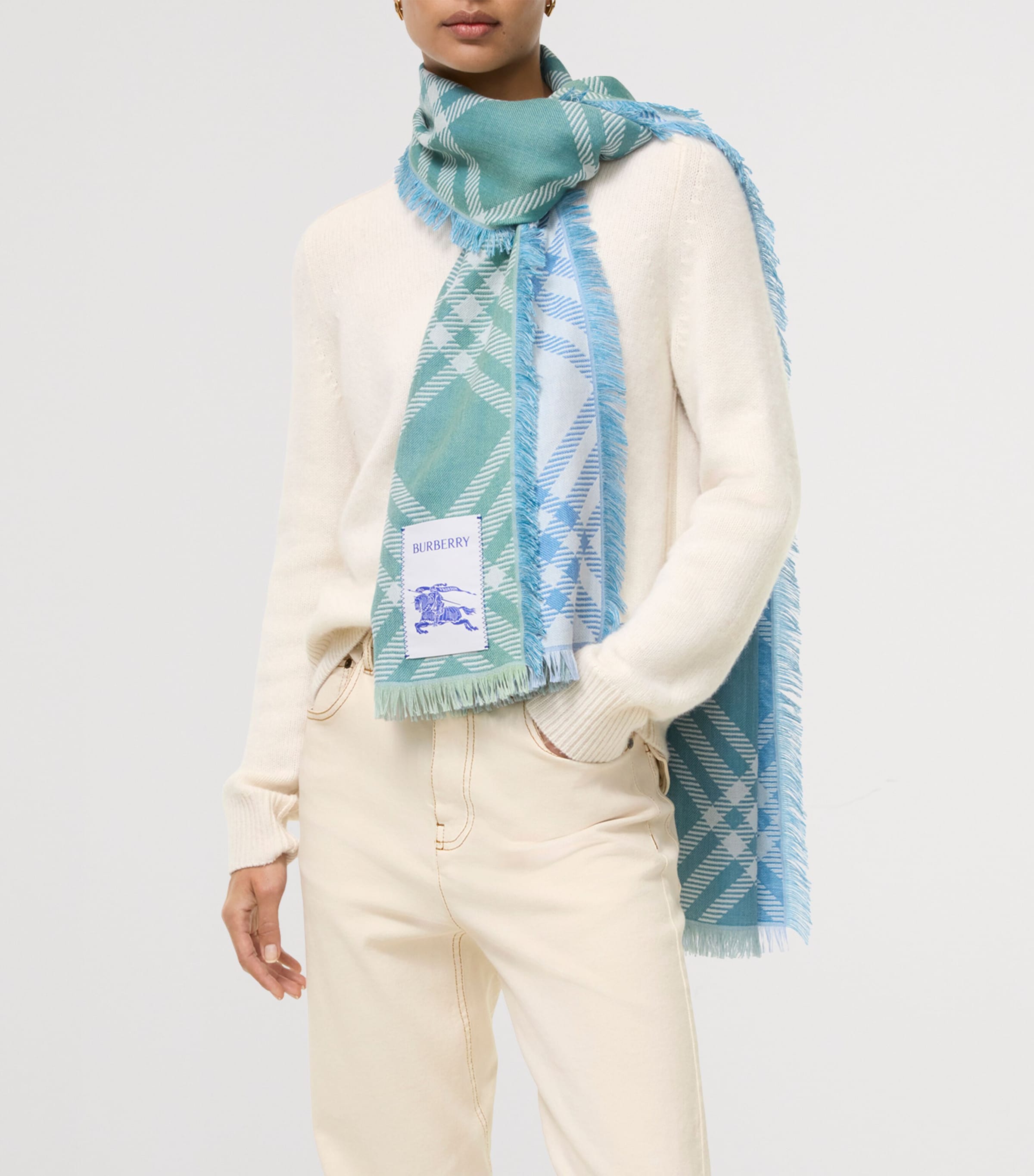 Burberry Wool-Silk Gradient Check Scarf Racquet Green Image 2