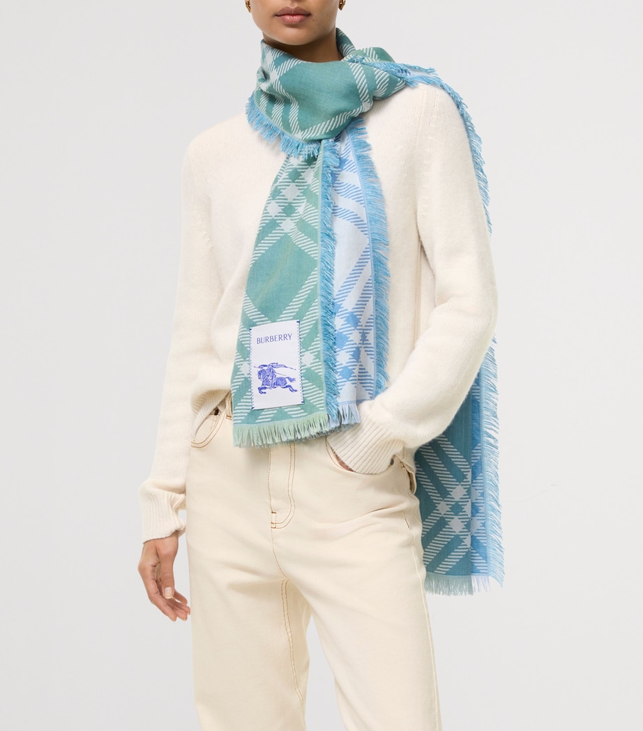 Burberry Wool-Silk Gradient Check Scarf Racquet Green Image 2