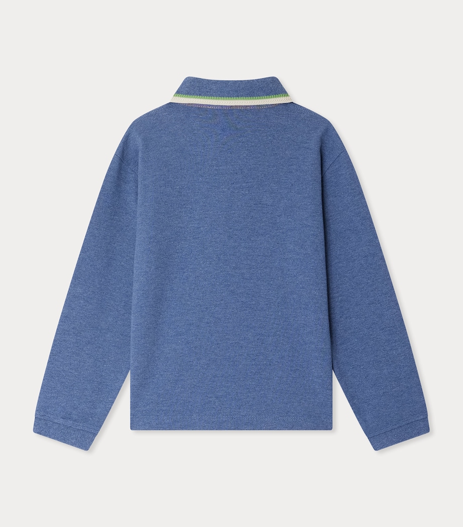 Cotton Long-Sleeve Polo Shirt (10-14 Years) BLEU GRIS Image 2