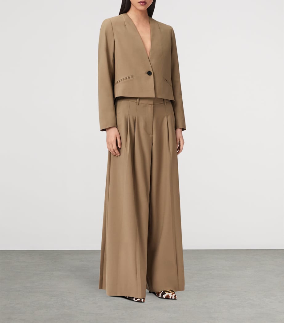 AllSaints Womens Wool-Blend Wide-Leg Poppy Trousers Sand Brown Image 2