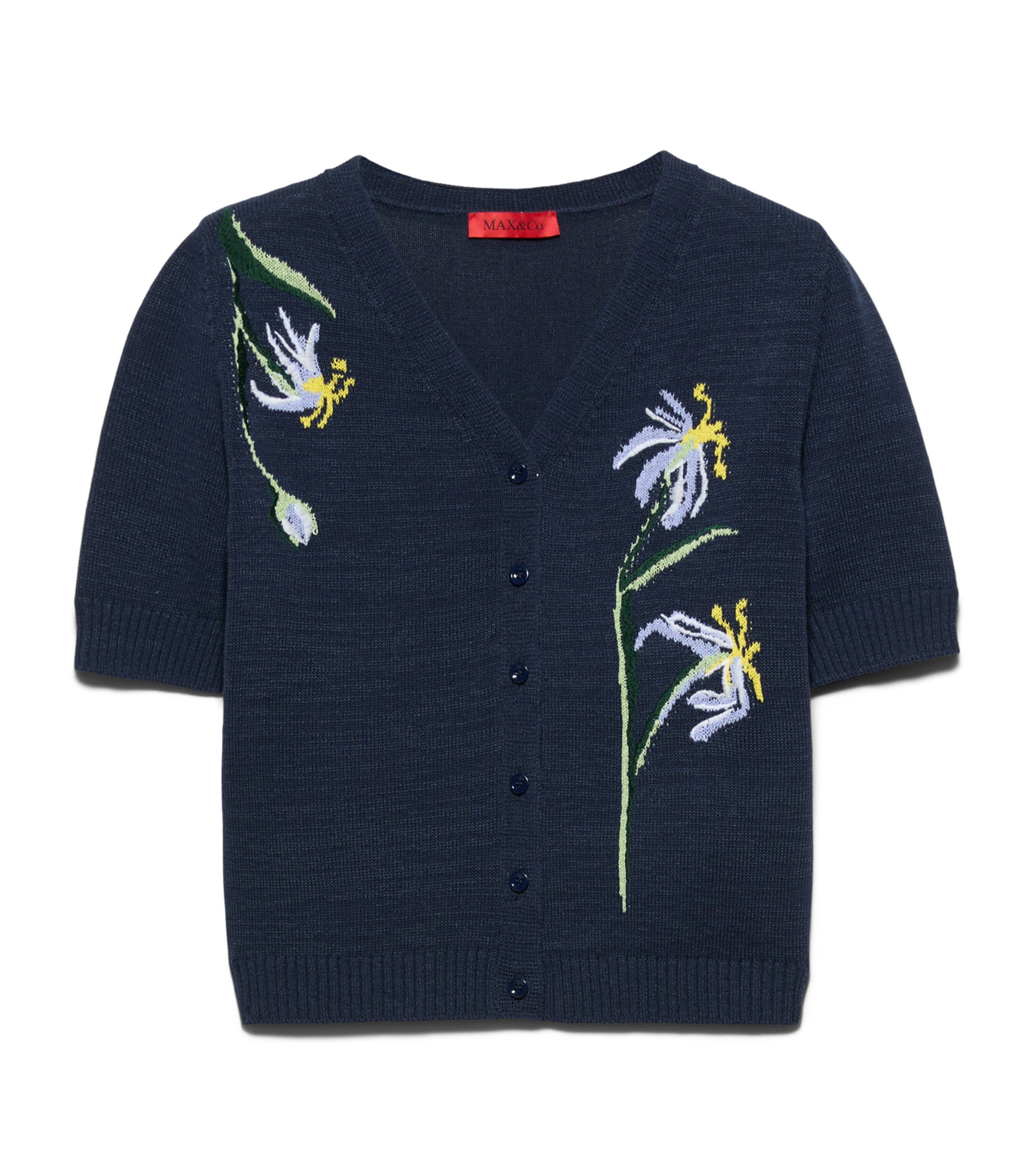 MAX&Co. Womens Cotton-Blend Floral Cardigan Navy Image 1