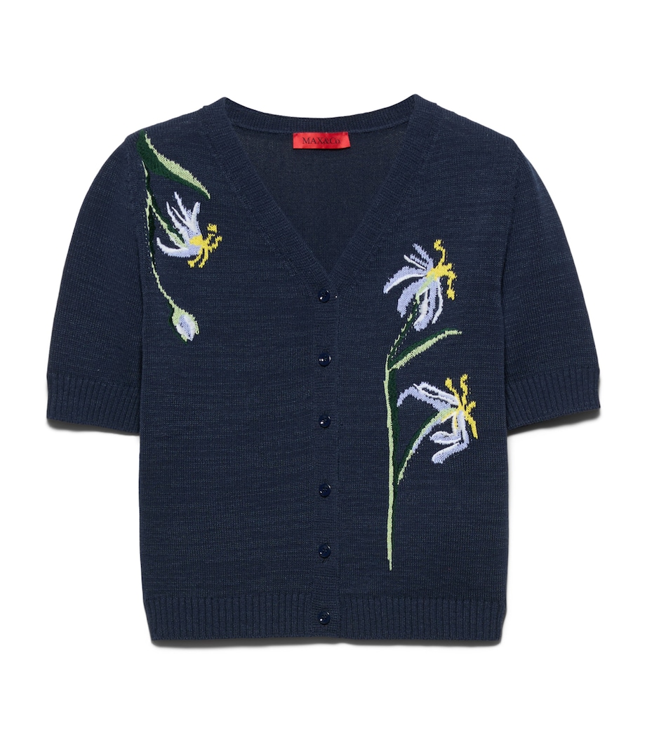 MAX&Co. Womens Cotton-Blend Floral Cardigan Navy Image 1