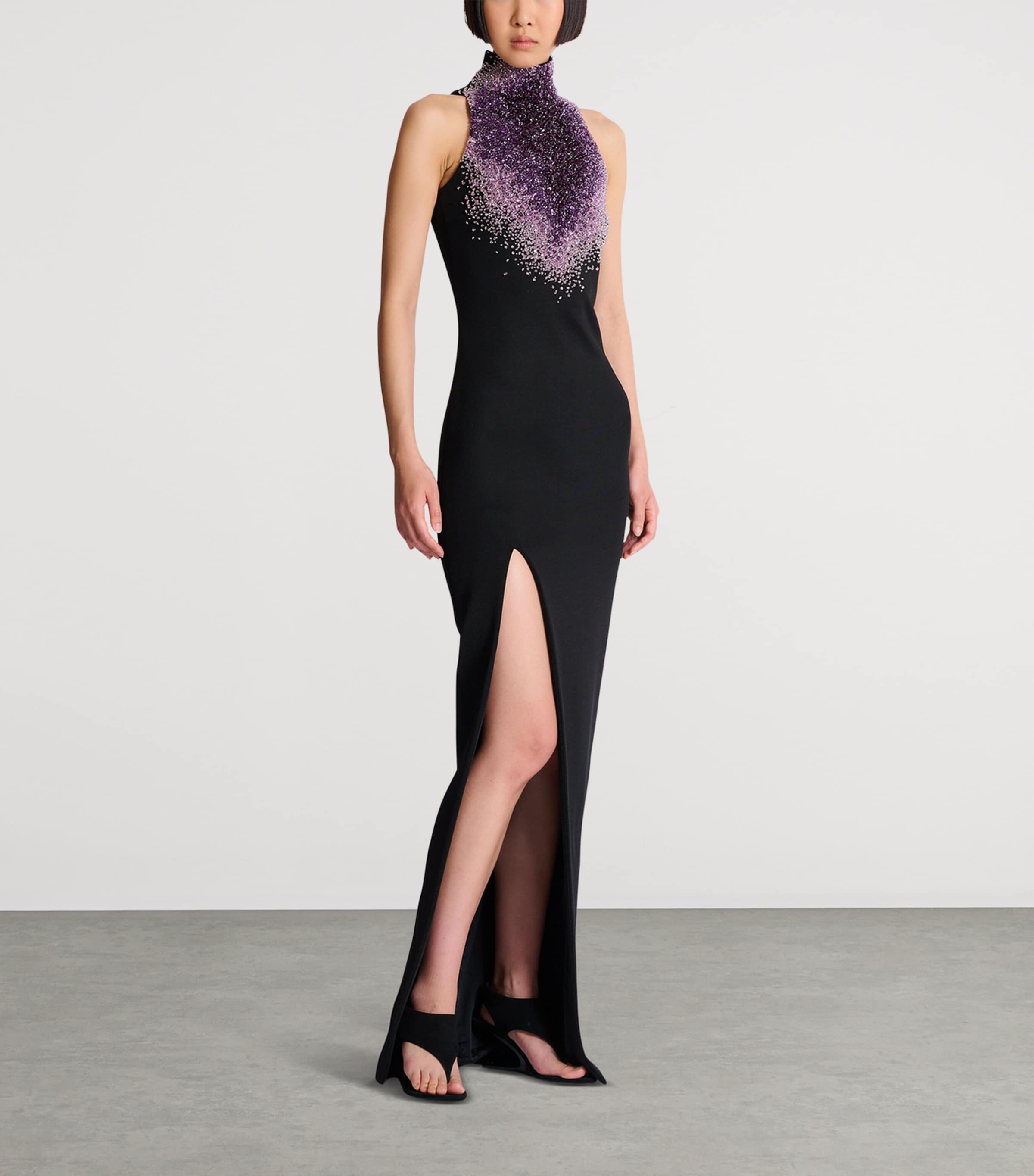 Balmain Womens Embellished Milano Gown Eqw Noir/violet Image 4