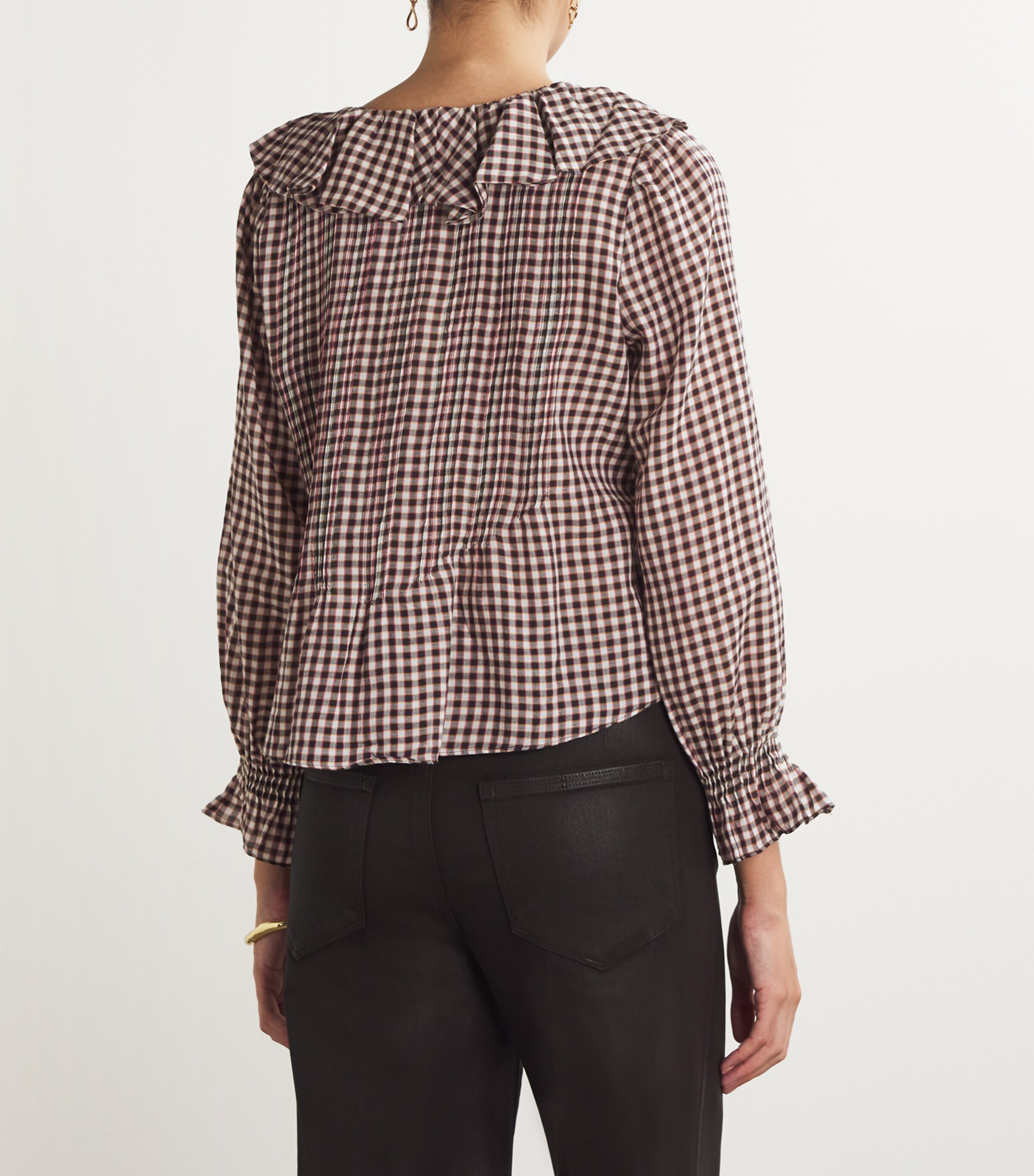 DÔEN Womens Organic Cotton Ruffled Hardy Blouse Delphine Plaid Image 4