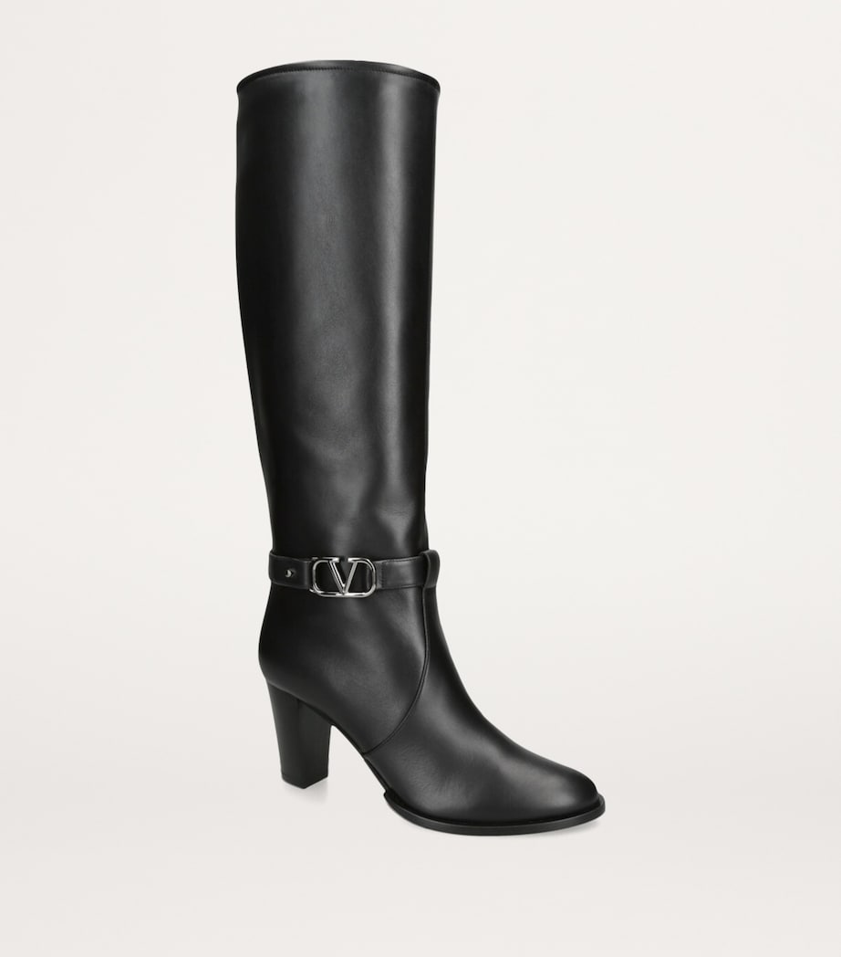 Leather VLogo Knee-High Boots 75 BLACK Image 3