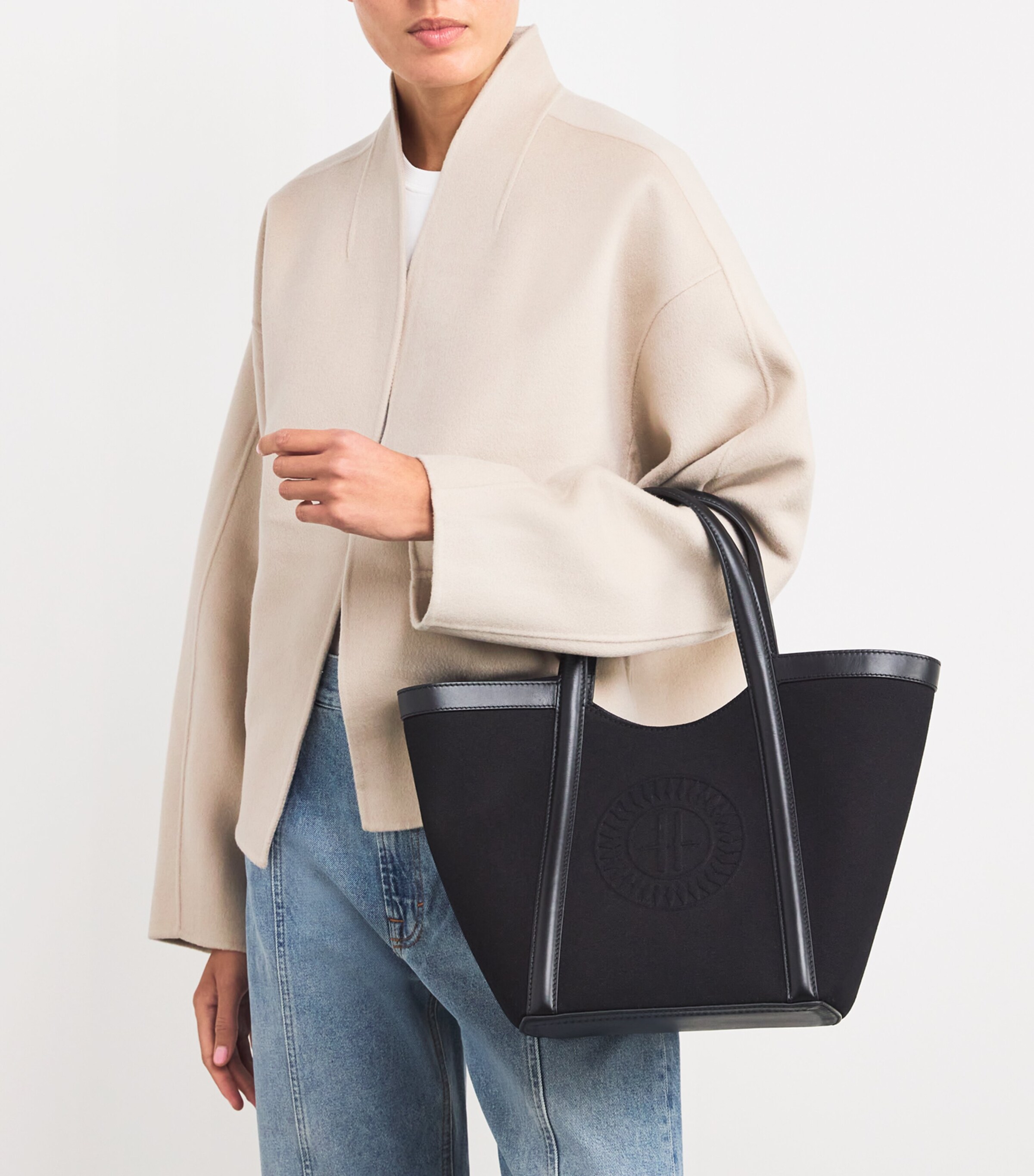 Harrods Small Canvas-Leather Embossed Tote Bag Black Image 5