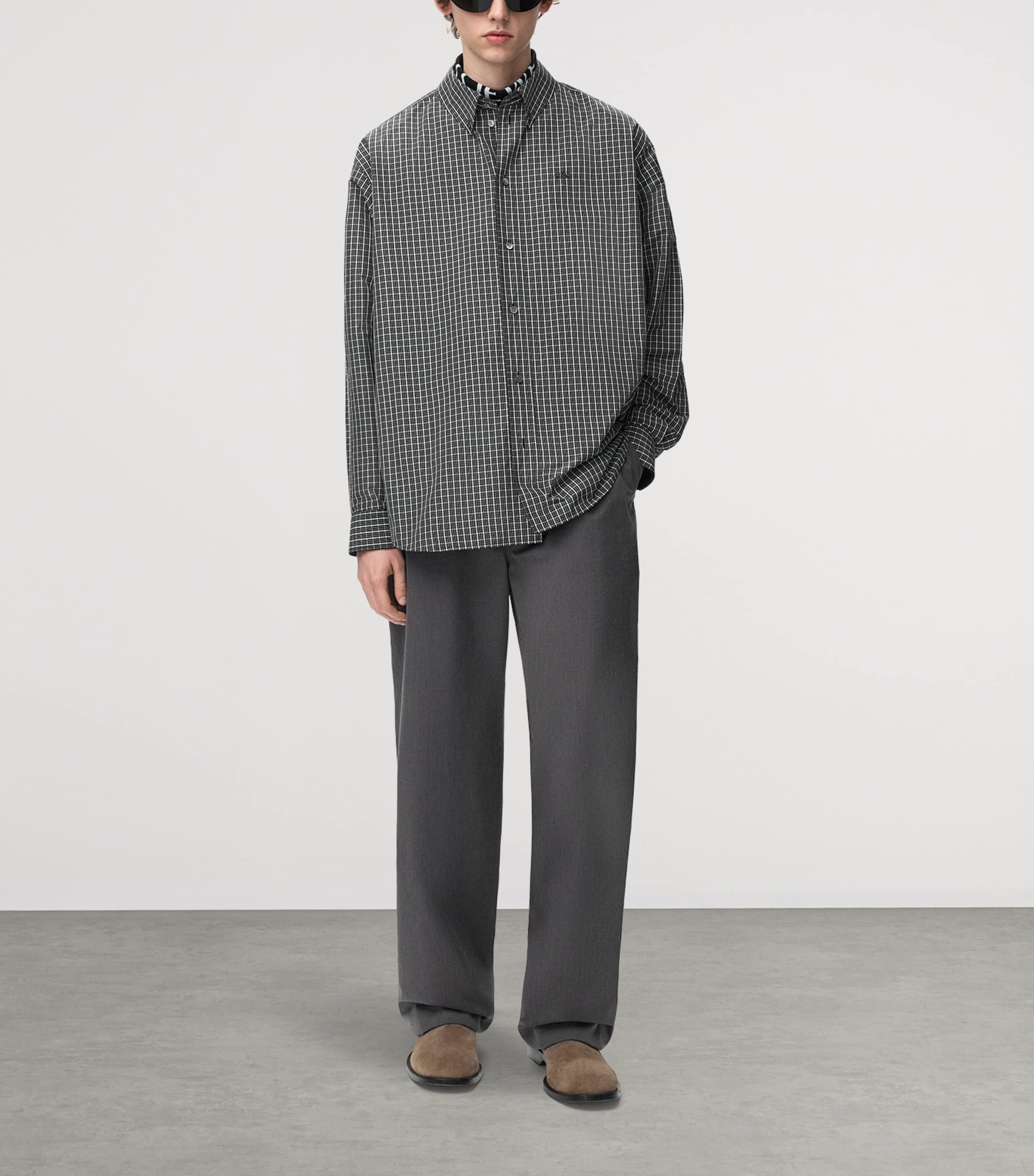 LOEWE Mens Check Anagram Embroidered Shirt Black/white Image 2