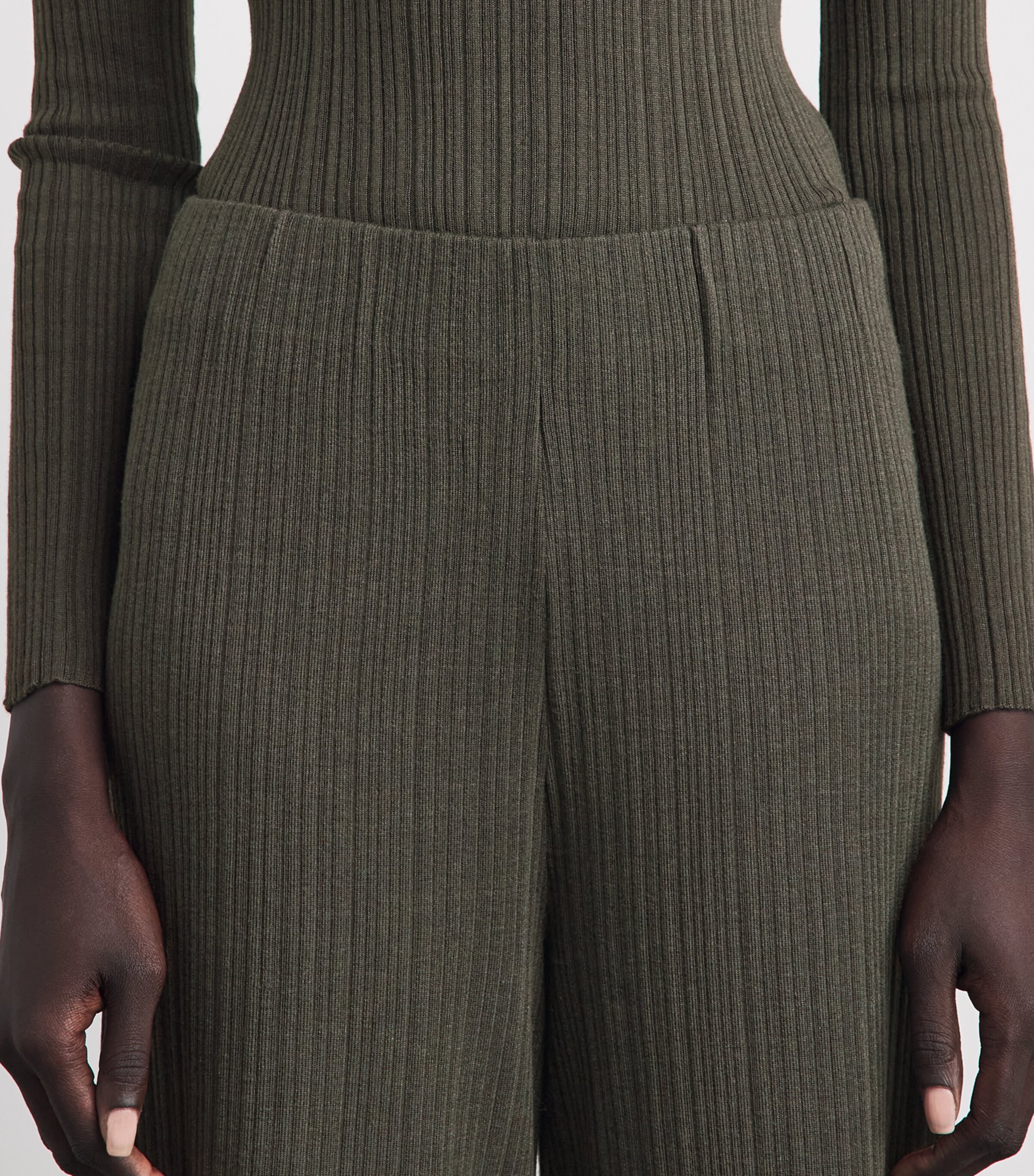 Agnona Womens Cashmere-Wool-Silk Corteccia Stitch Trousers Green Olive Image 3