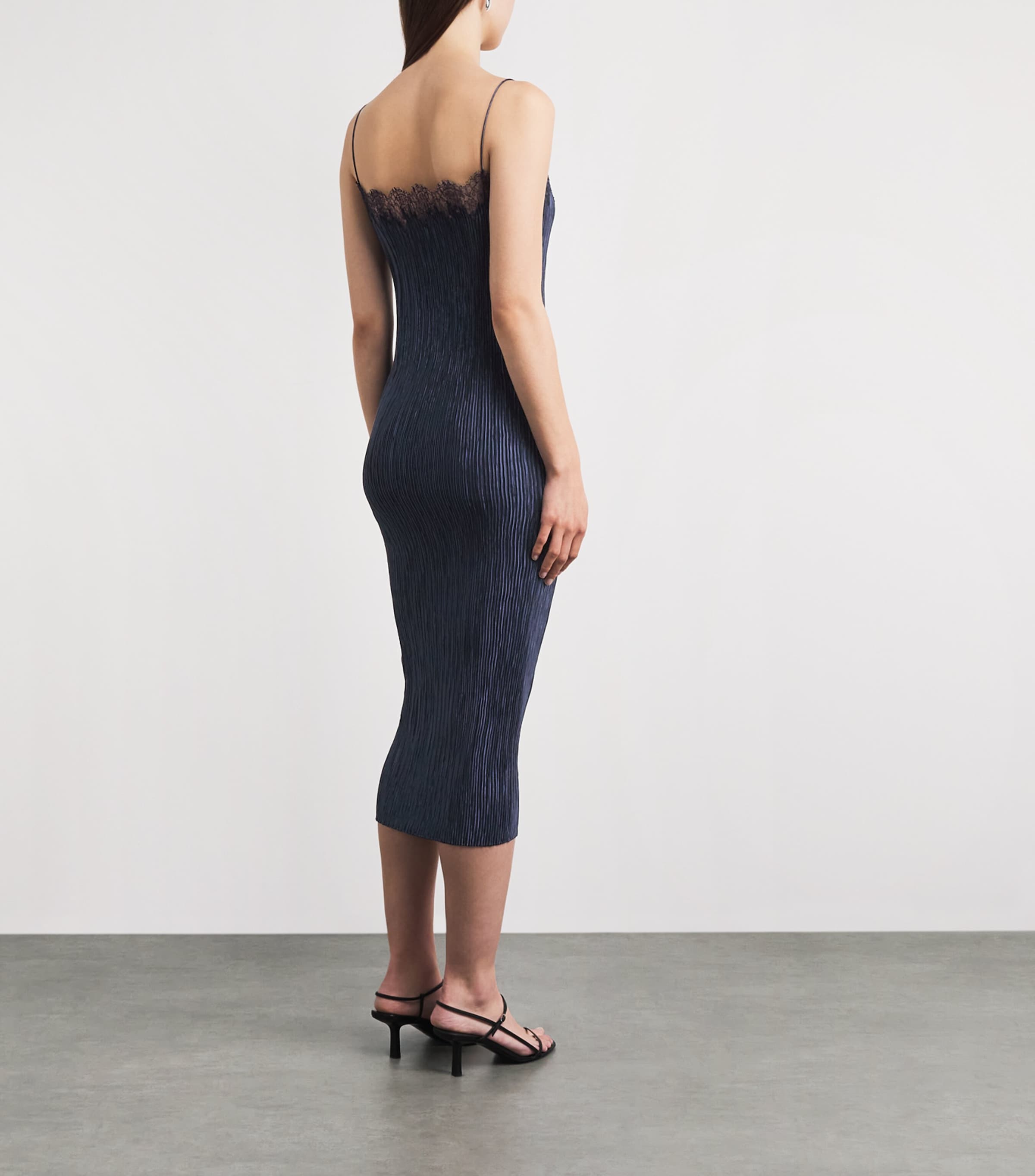 FFORME Womens Plissé Lace-Trim Lumi Midi Dress Ink Blue Image 4