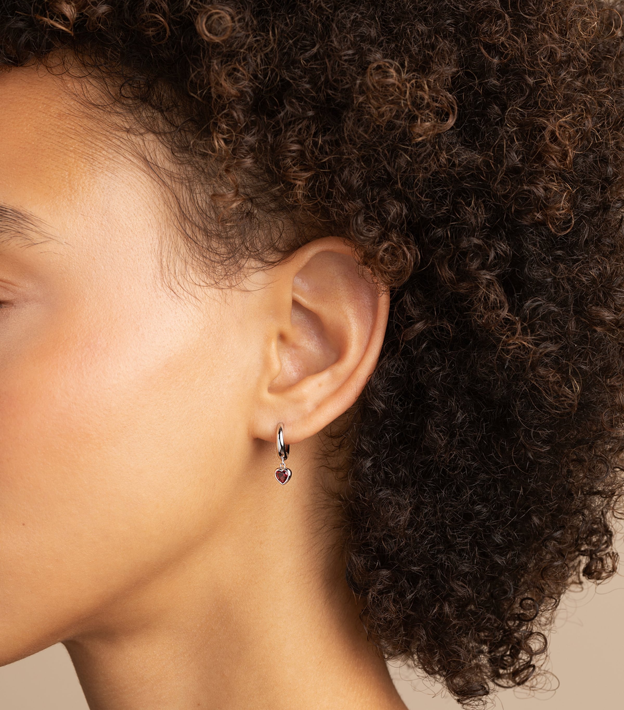 Rhodium-Plated Silver Heart Huggie Earrings SILVER Image 2