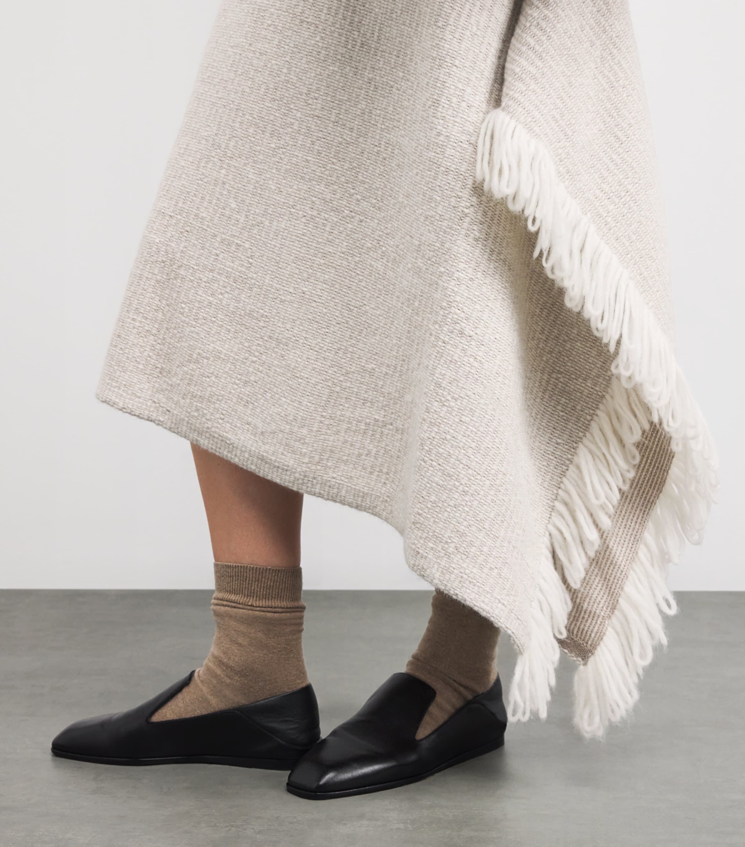 Wool Knitted Fringe Midi Skirt RAW WHITE Image 6
