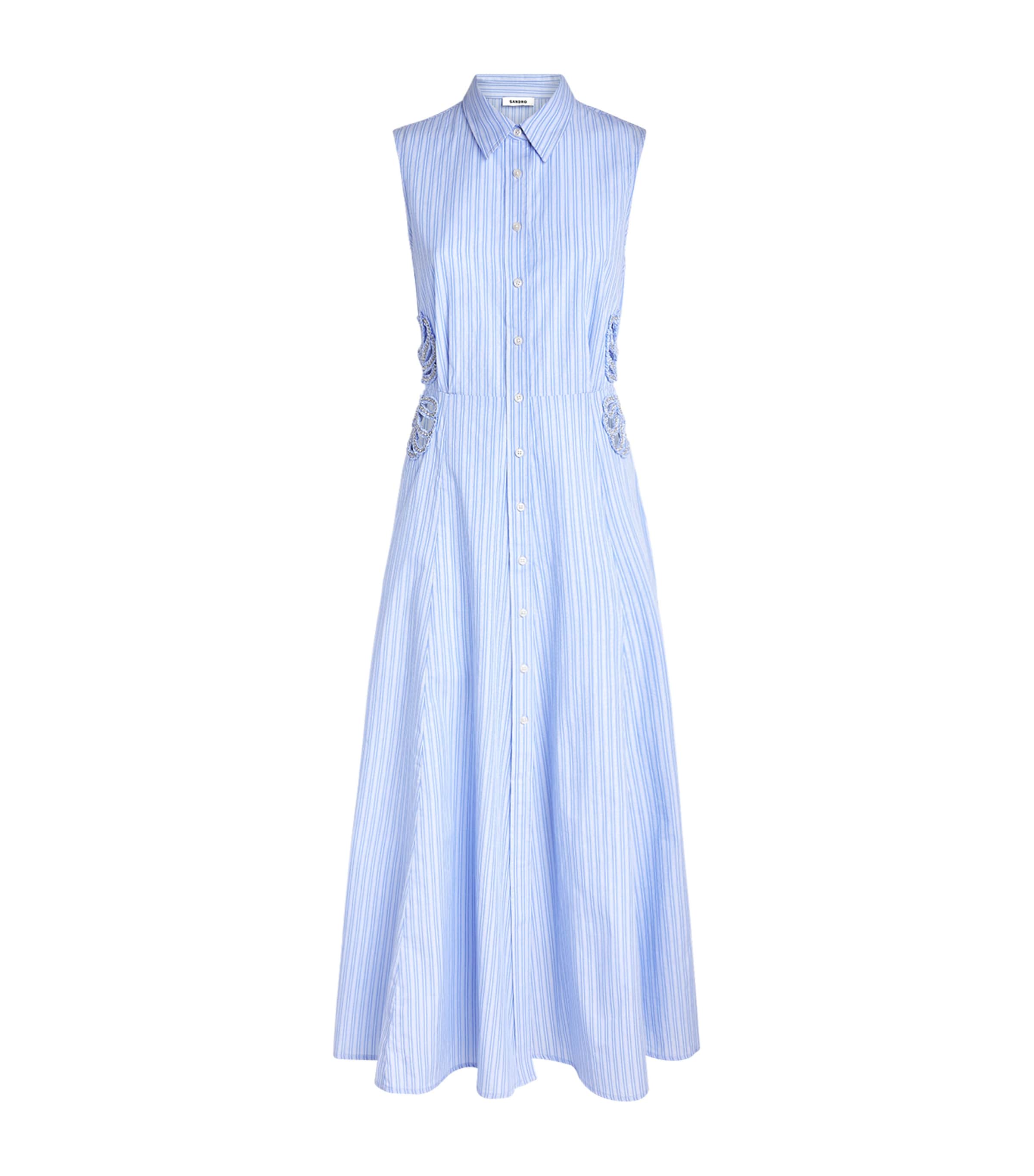 Sandro Paris Womens Cotton Embellished Shirt Dress Sky Blue Image 1