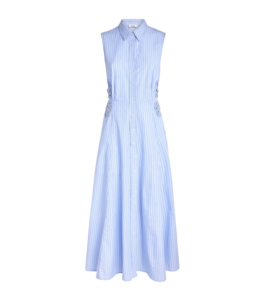 Sandro Paris Womens Cotton Embellished Shirt Dress Sky Blue Image 1