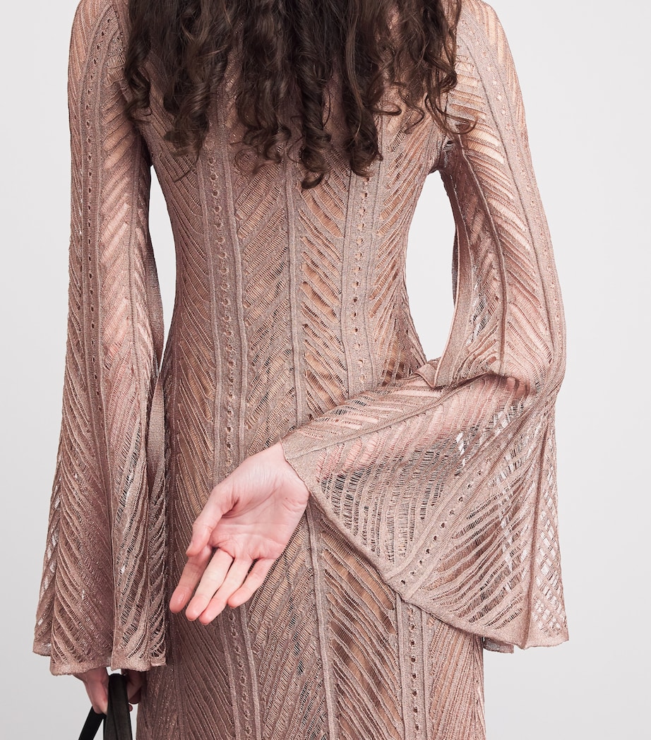 VALENTI Womens Openwork Knit V-Neck Maxi Dress Sienna Image 5