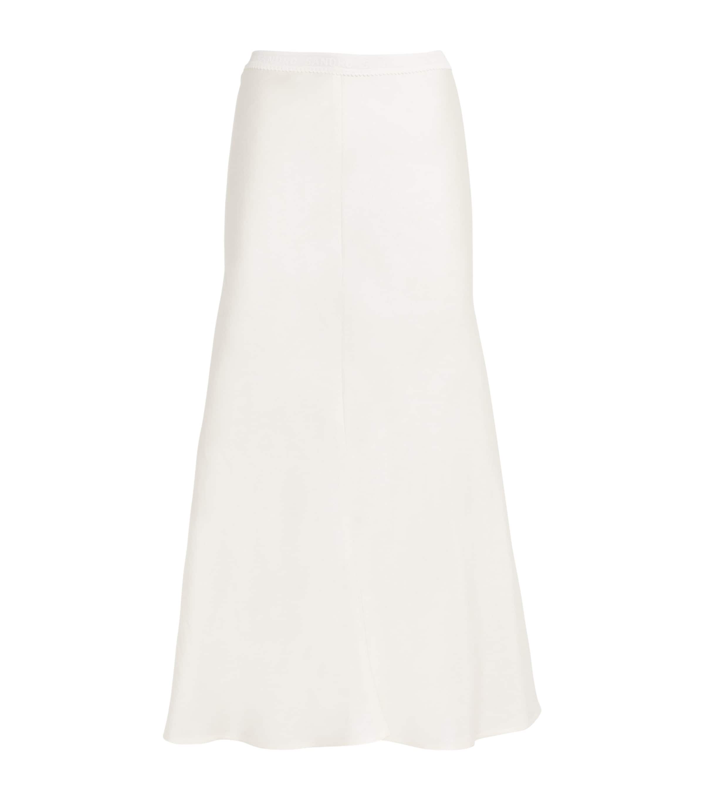 Sandro Linen-blend Midi Skirt In Beige