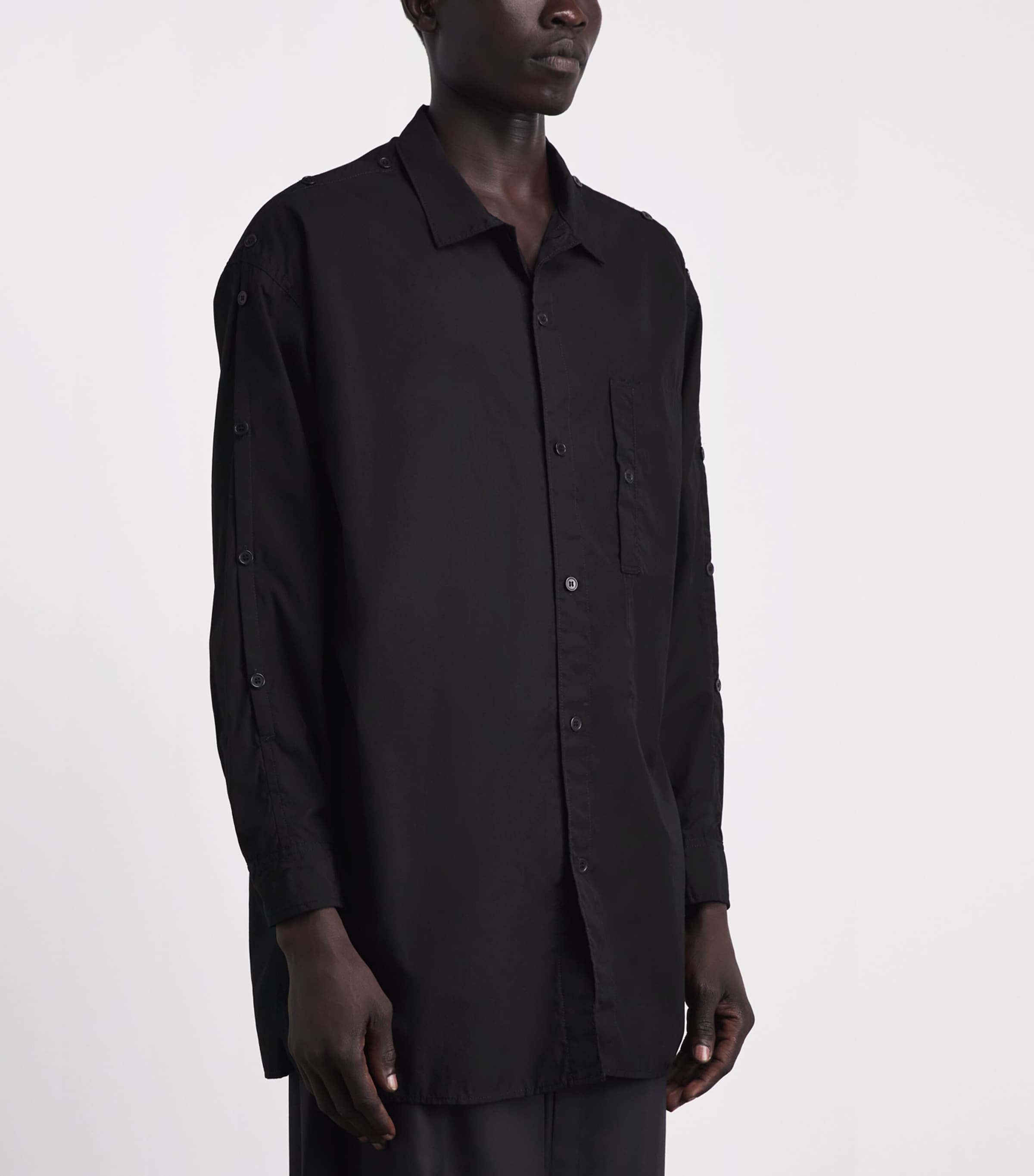 Yohji Yamamoto Mens Cotton Buttoned-Shoulder Shirt Black Image 4