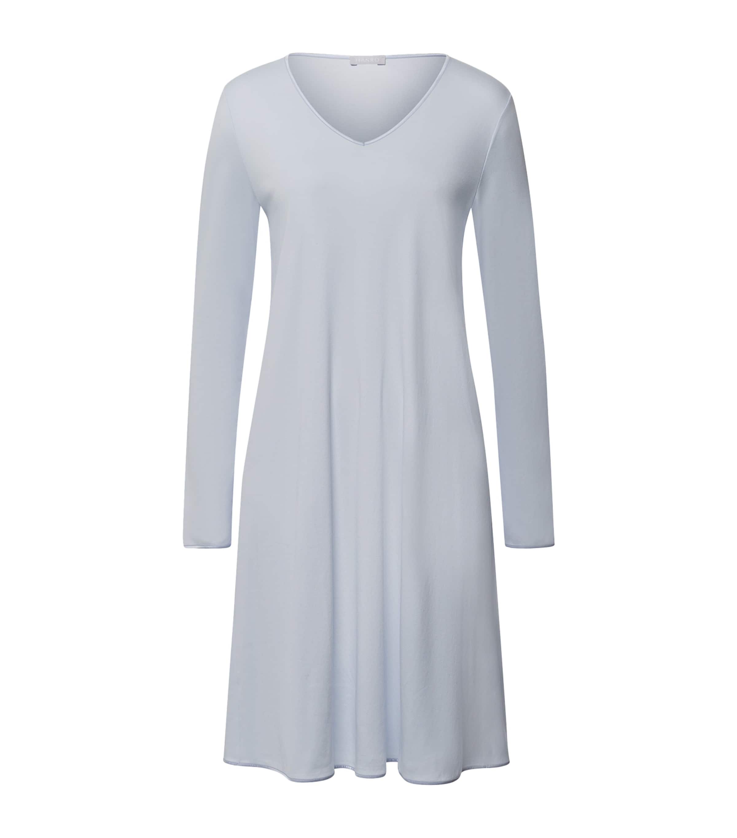 Hanro Cotton Long-sleeve Nightdress In Blue