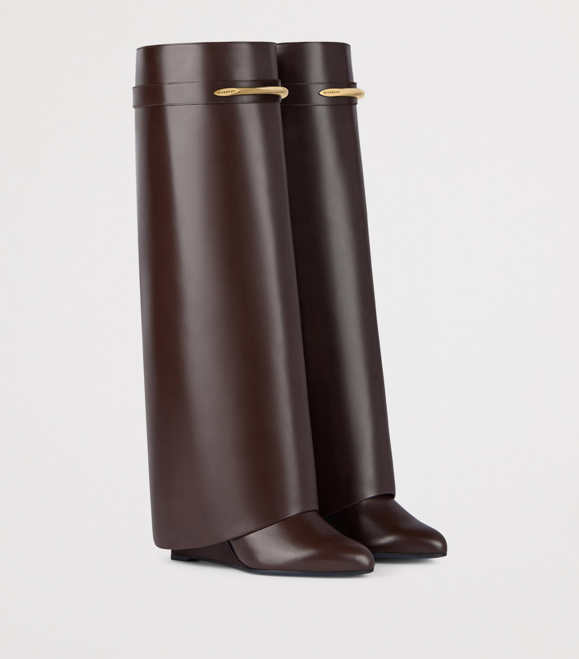 Leather Shark Knee-High Boots 95 EBONY BROWN Image 2