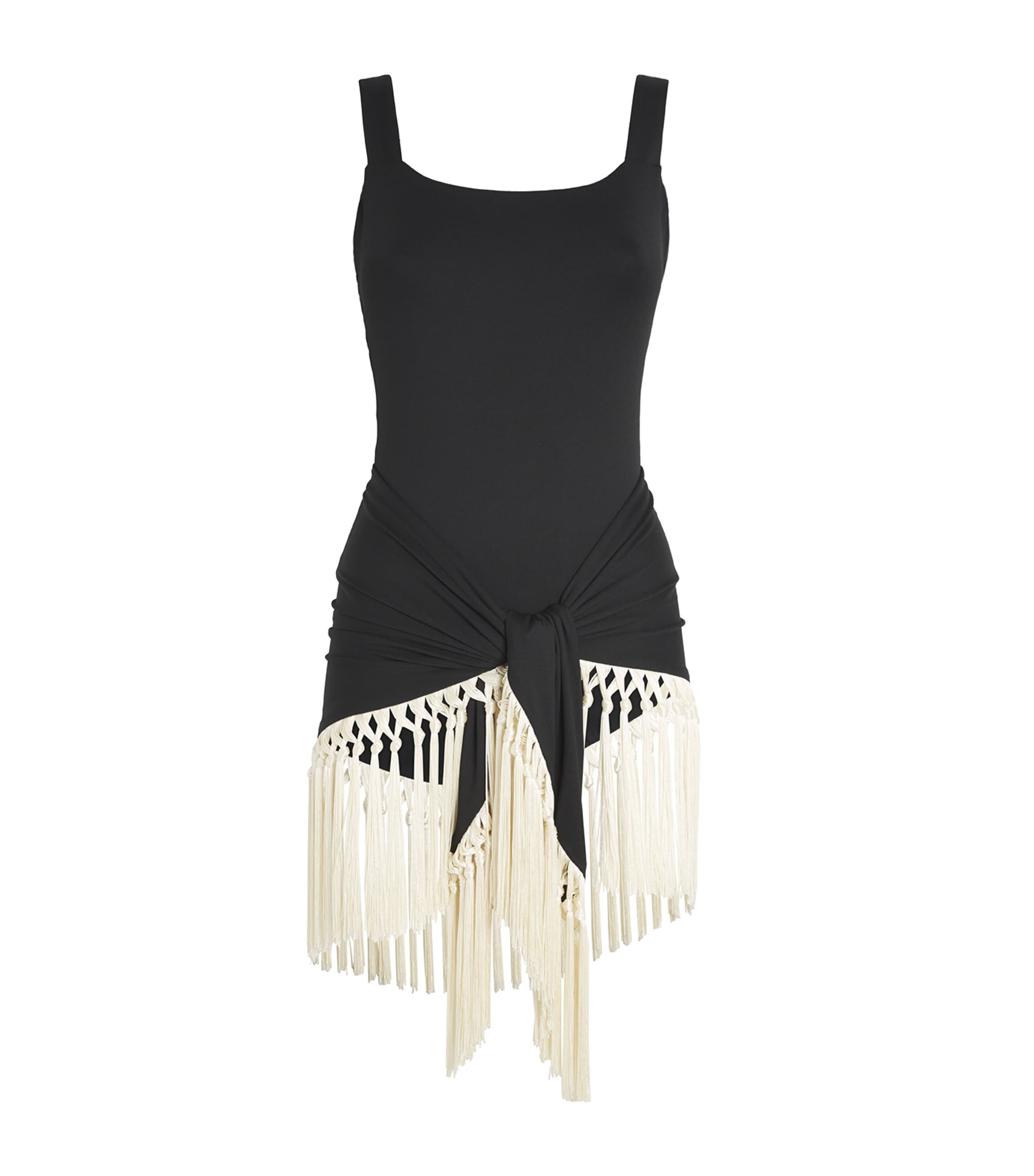 Taller Marmo Fringed Lido Swimsuit And Sarong Set In Black