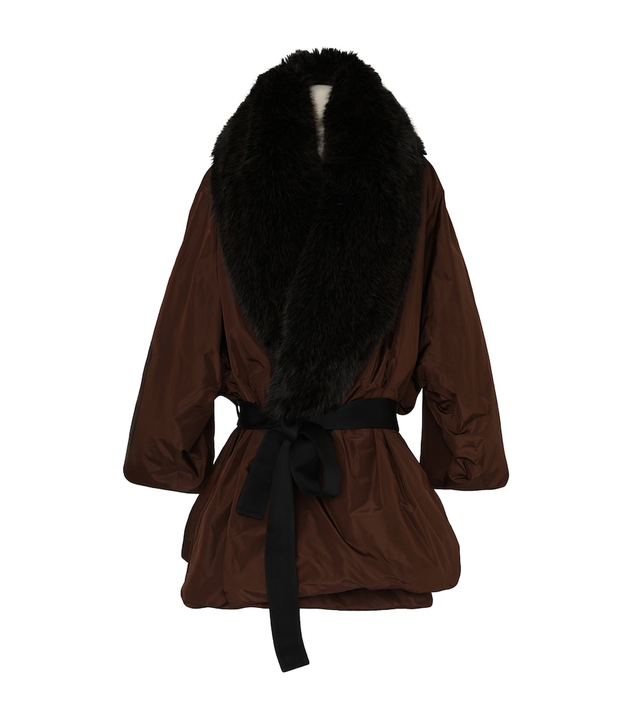 Saint Laurent Womens Silk Belted Coat Image 1