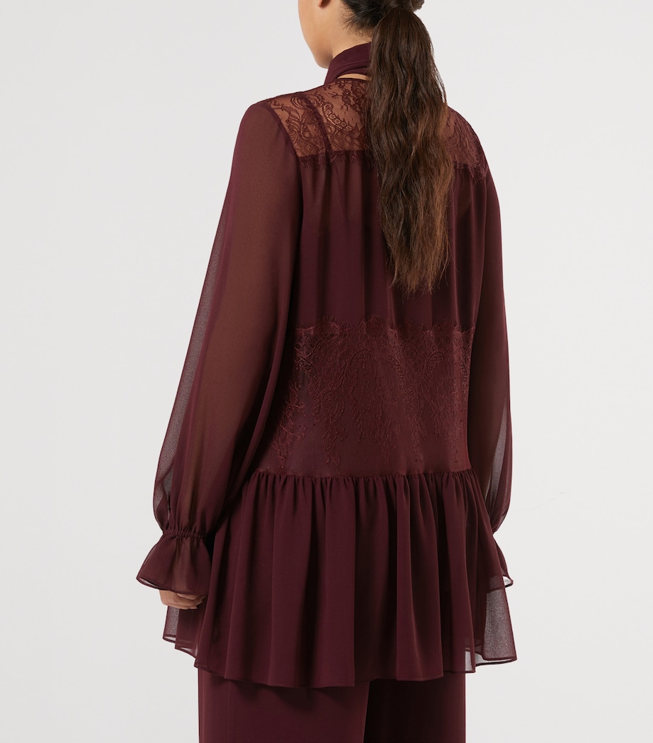 Marina Rinaldi Womens Lace-Detail Pussybow Blouse Red Purple Image 3