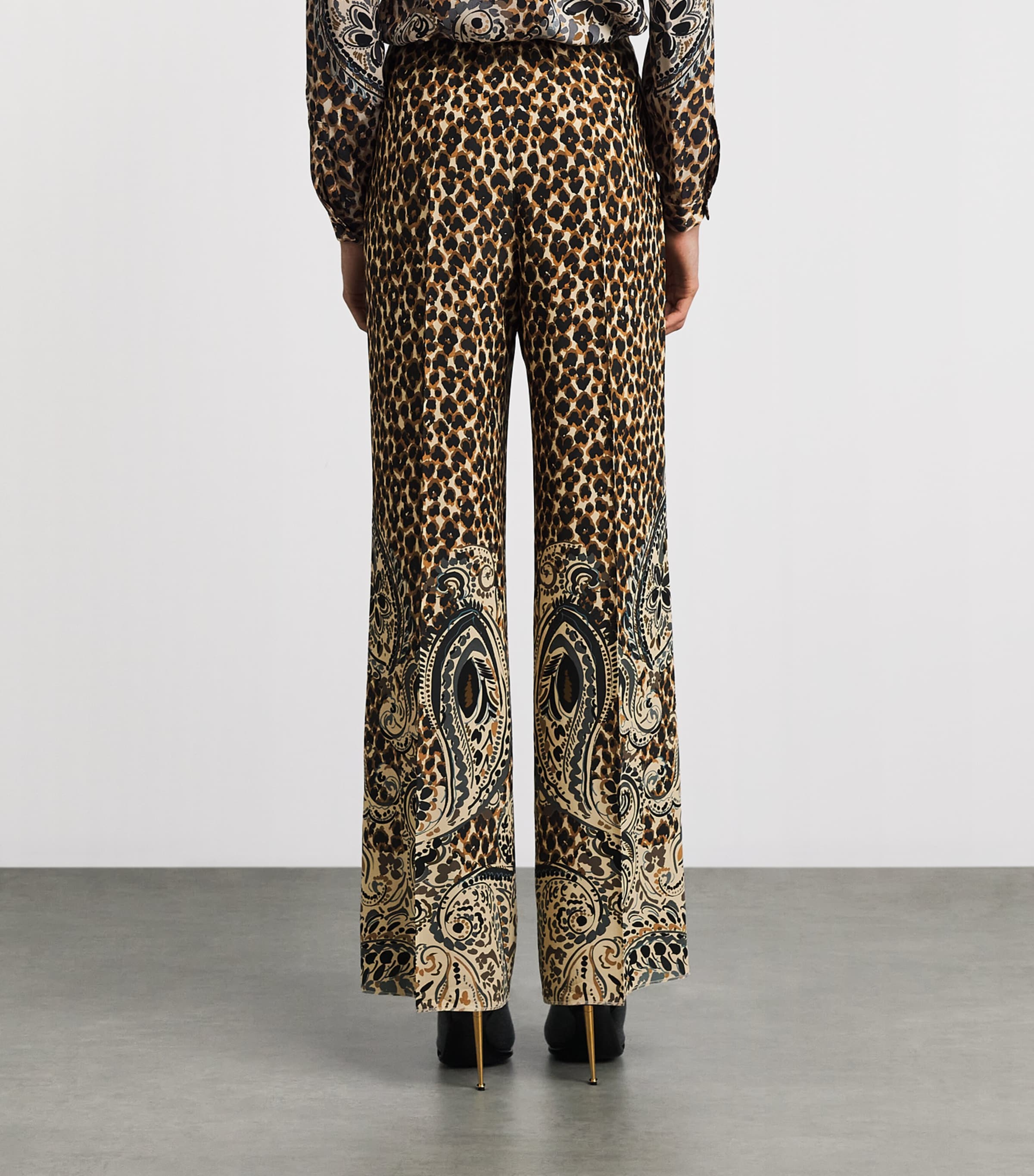 Etro Womens Silk Leopard Straight Trousers Beige Image 5