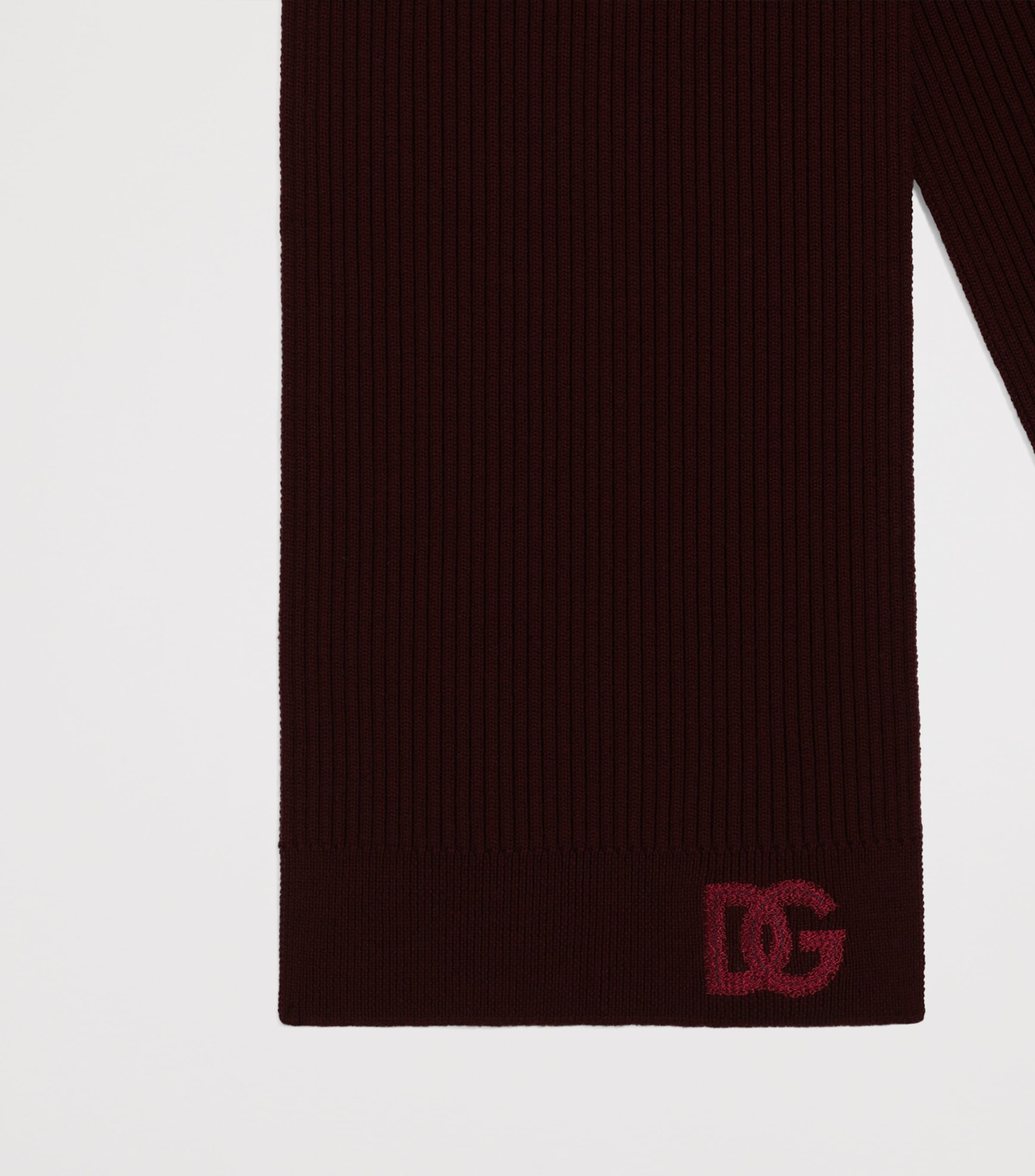 Dolce&Gabbana Virgin Wool Ribbed DG Scarf Bordeaux Image 2