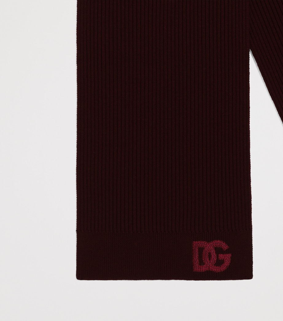 Dolce&Gabbana Virgin Wool Ribbed DG Scarf Bordeaux Image 2