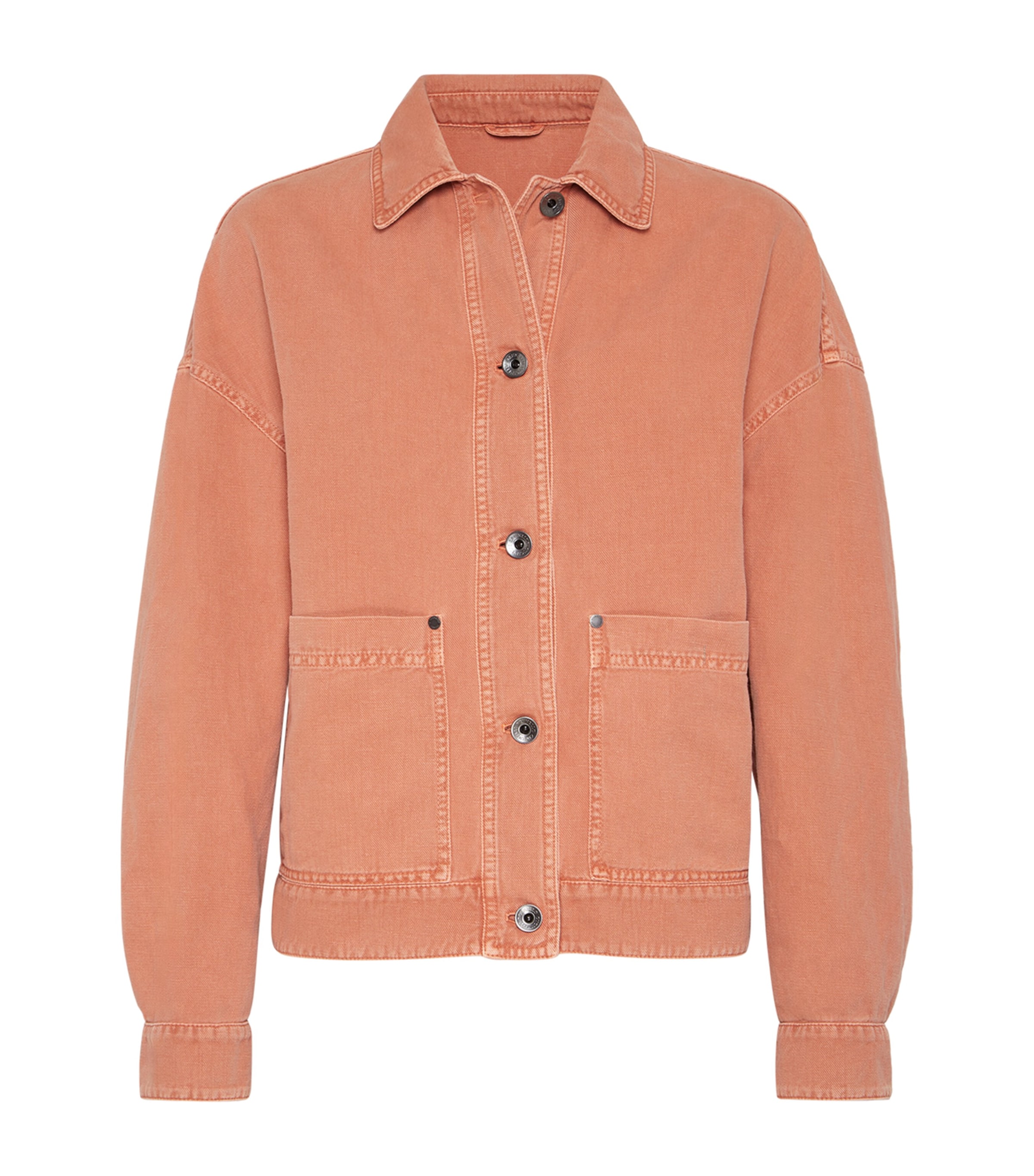 Brunello Cucinelli Cotton-linen Shirt Jacket In Orange