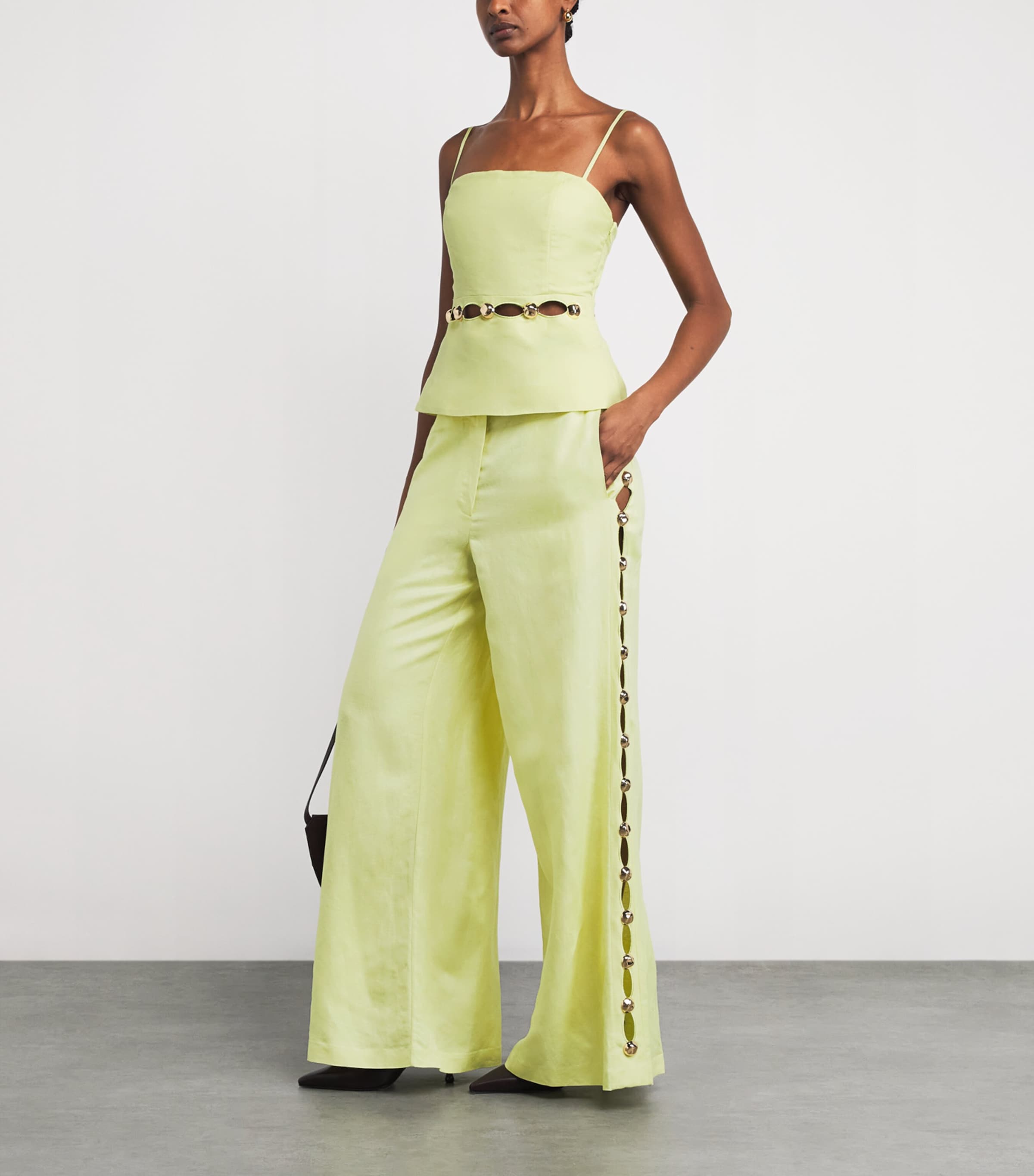 Linen-Blend Studded Trousers CELADON Image 2