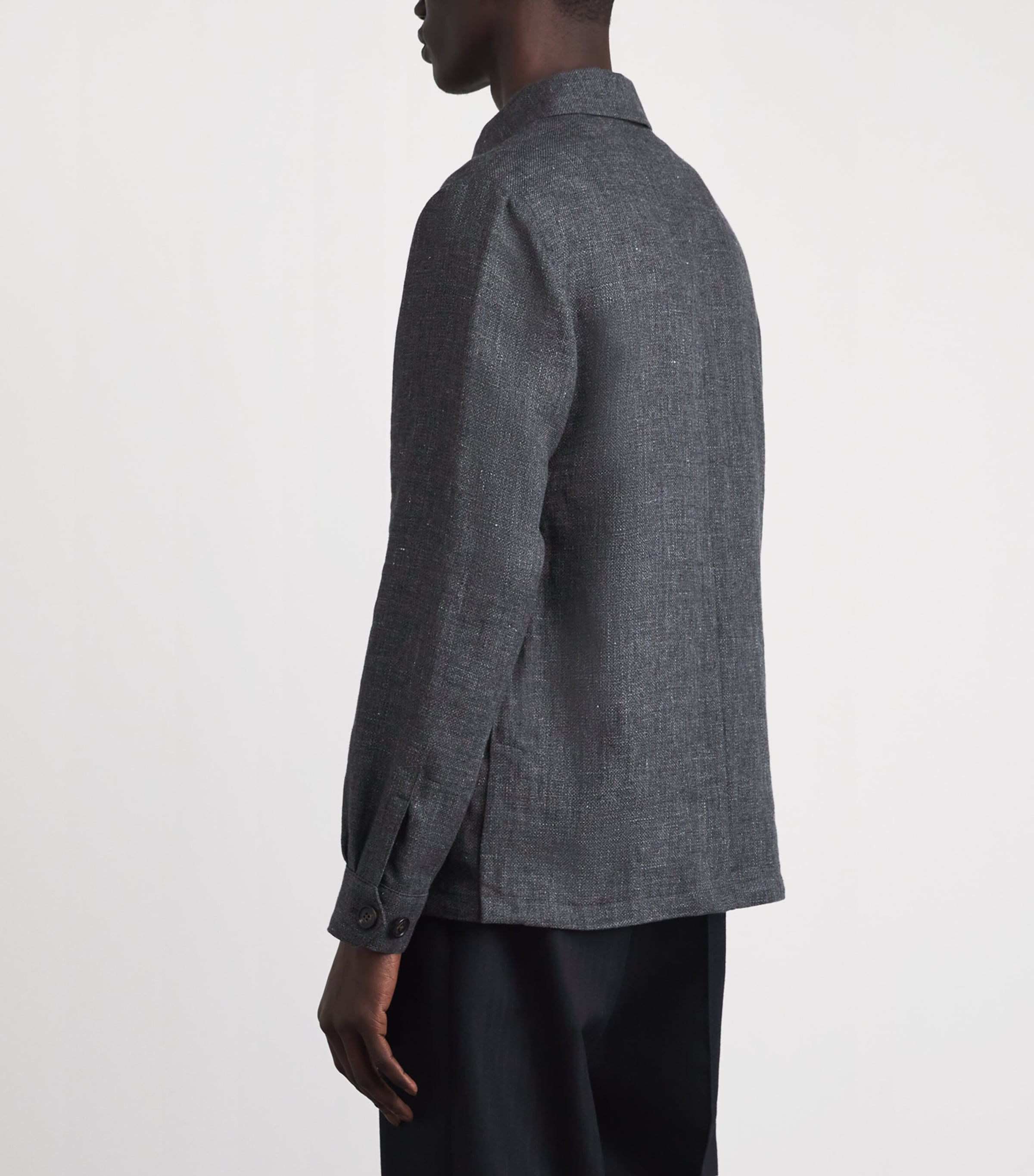 Corneliani Mens Linen-Wool Overshirt Grey Melange Image 5